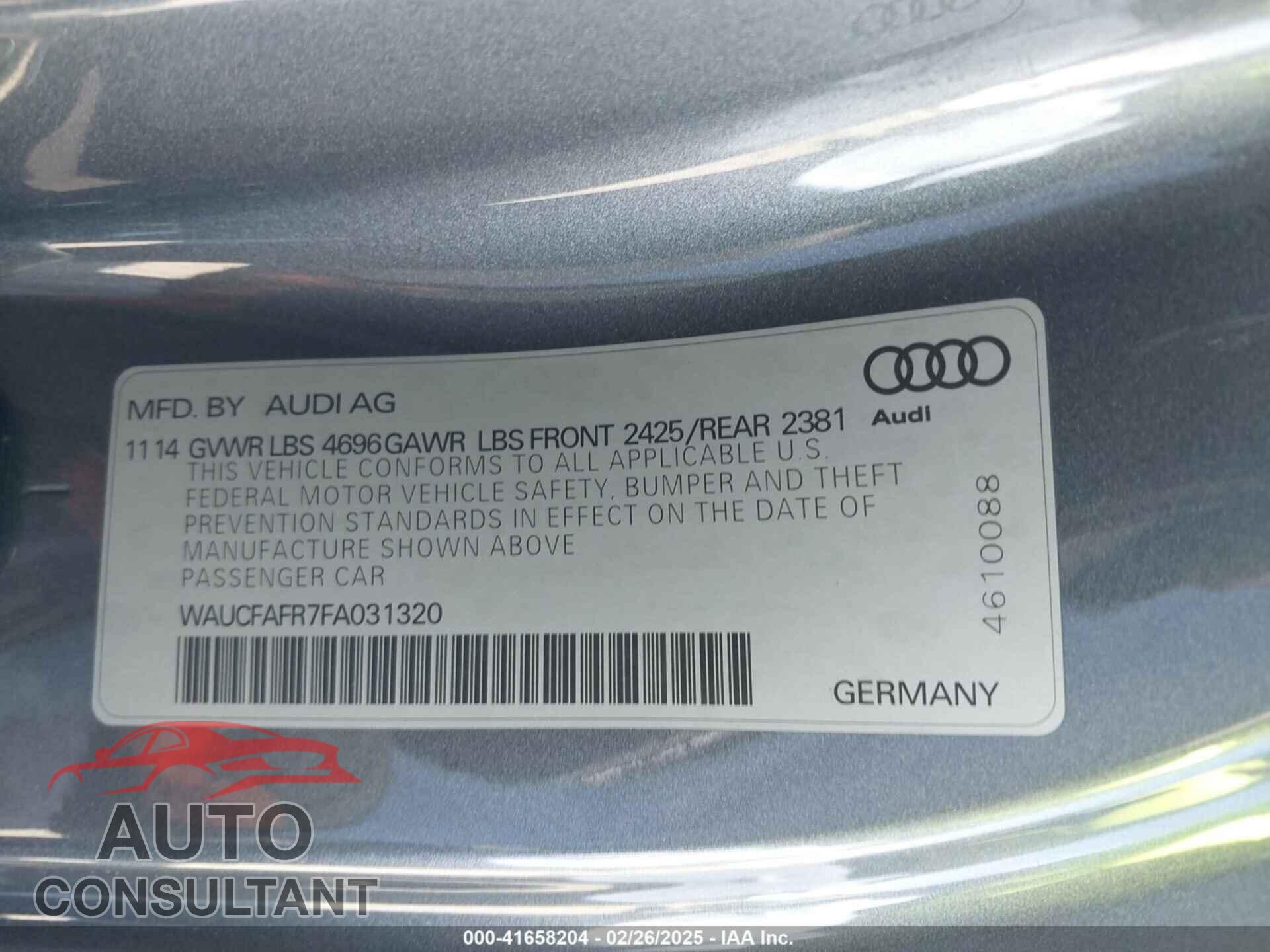 AUDI A5 2015 - WAUCFAFR7FA031320