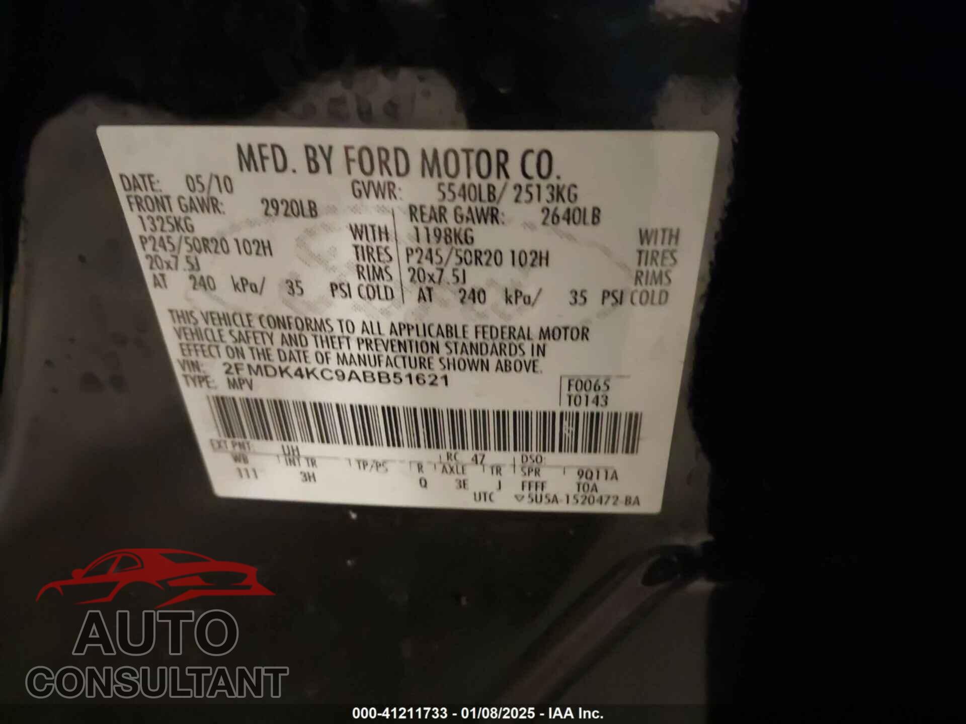 FORD EDGE 2010 - 2FMDK4KC9ABB51621