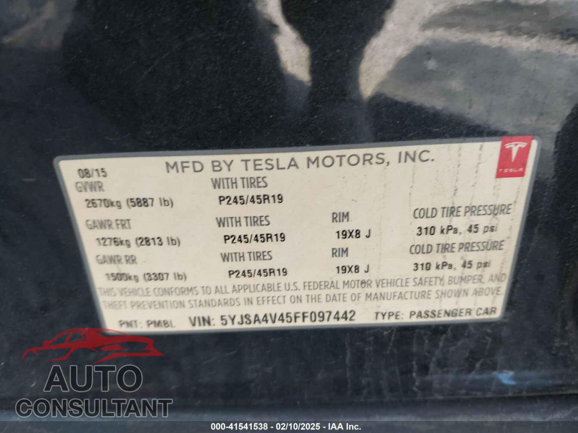 TESLA MODEL S 2015 - 5YJSA4V45FF097442