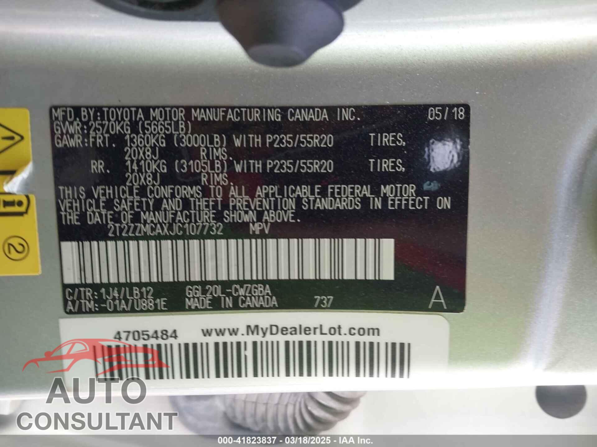 LEXUS RX 350 2018 - 2T2ZZMCAXJC107732