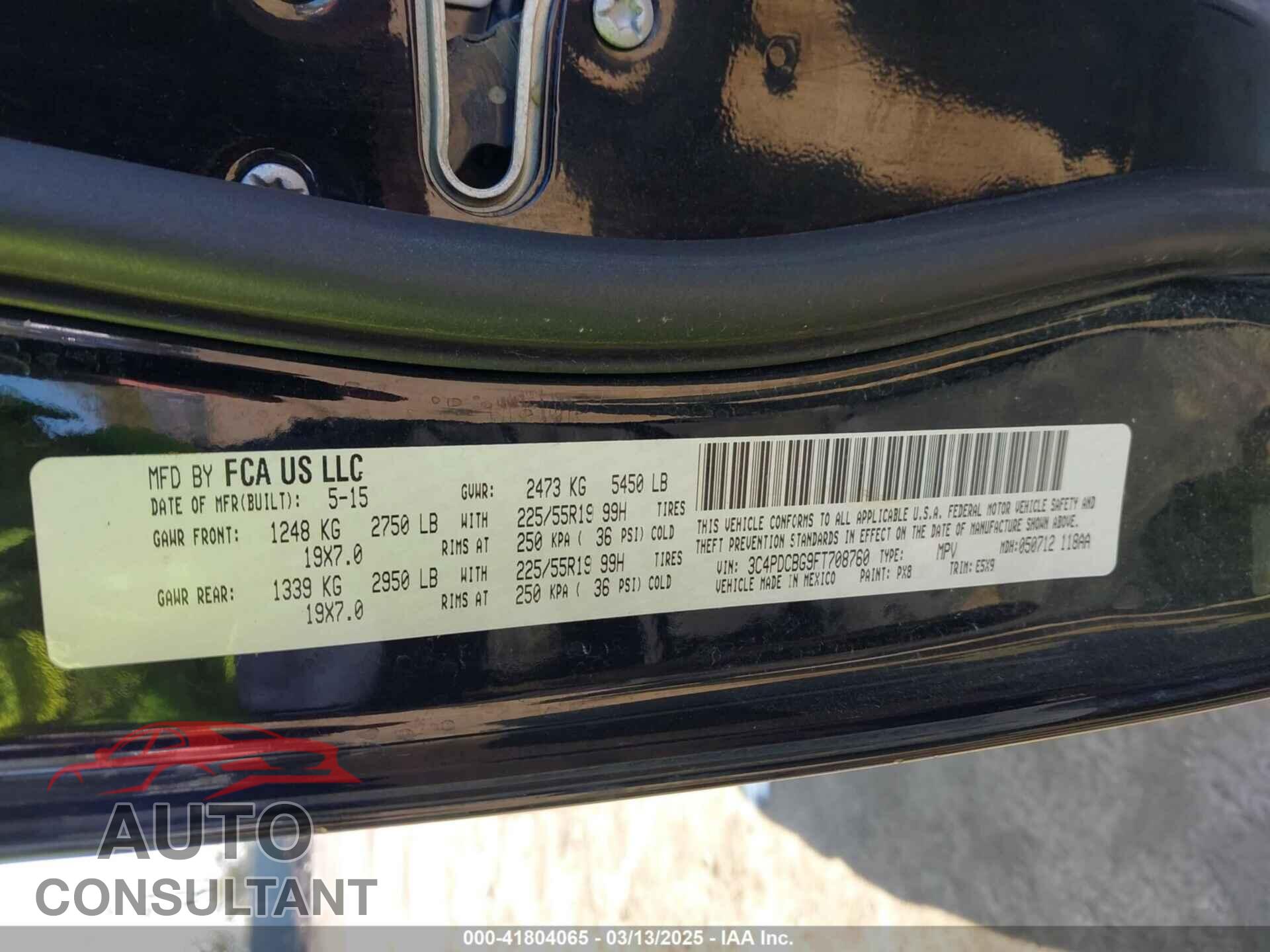 DODGE JOURNEY 2015 - 3C4PDCBG9FT708760