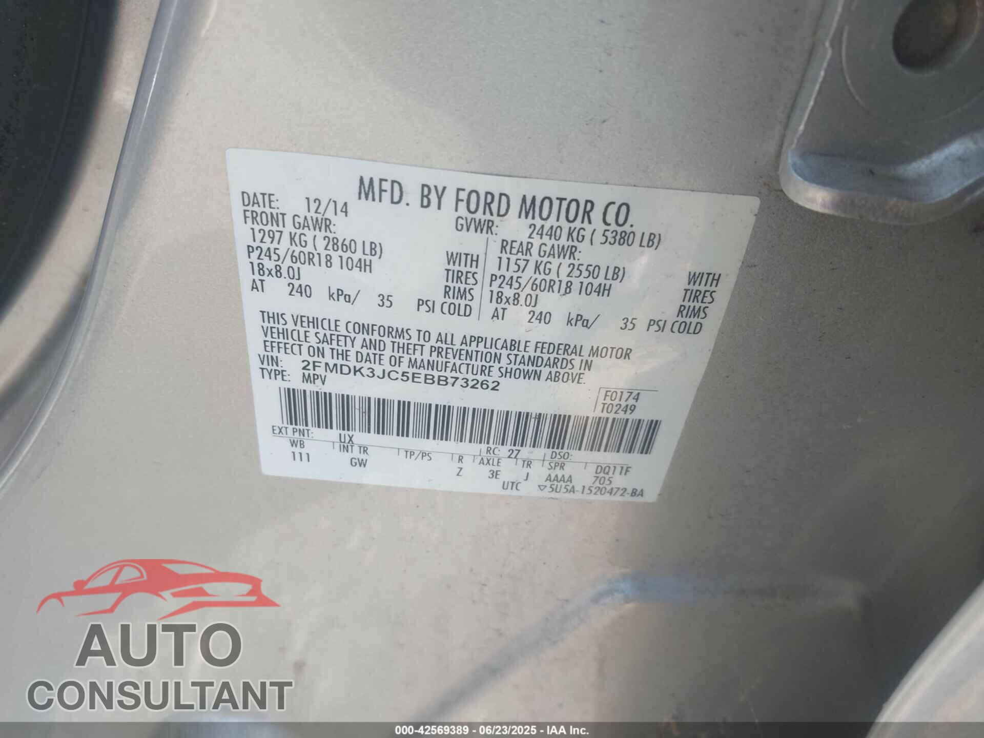 FORD EDGE 2014 - 2FMDK3JC5EBB73262