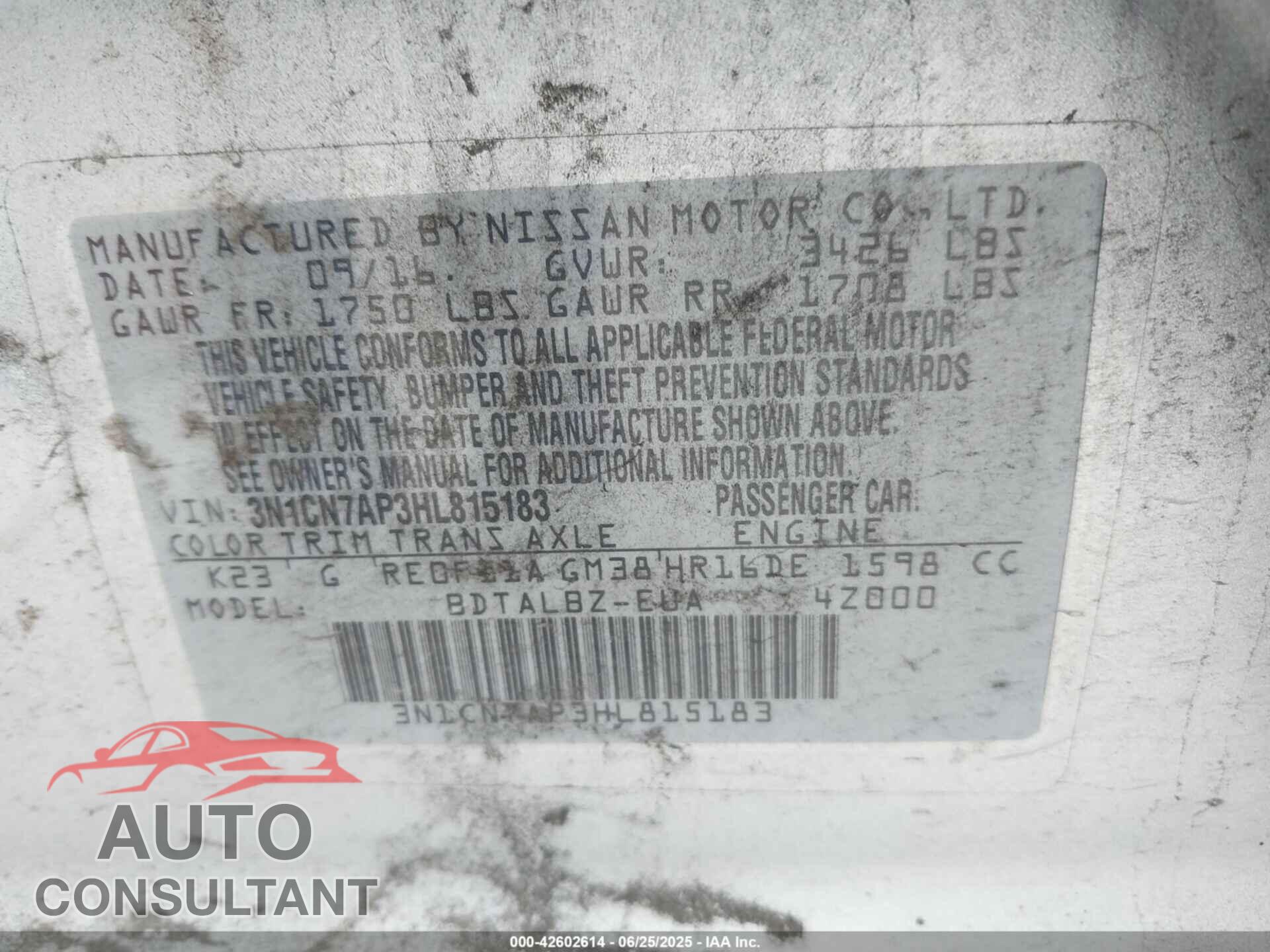 NISSAN VERSA 2017 - 3N1CN7AP3HL815183