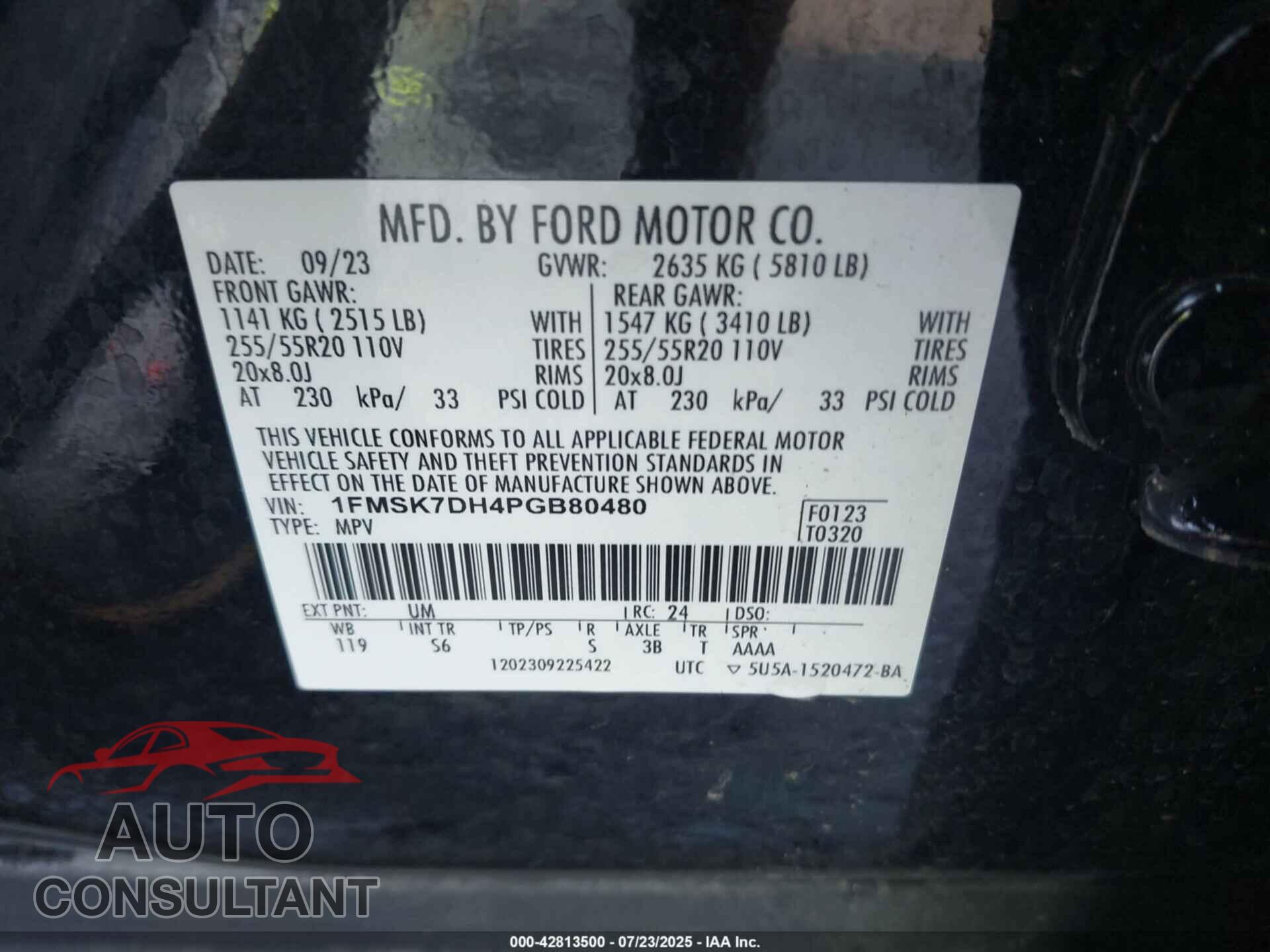 FORD EXPLORER 2023 - 1FMSK7DH4PGB80480