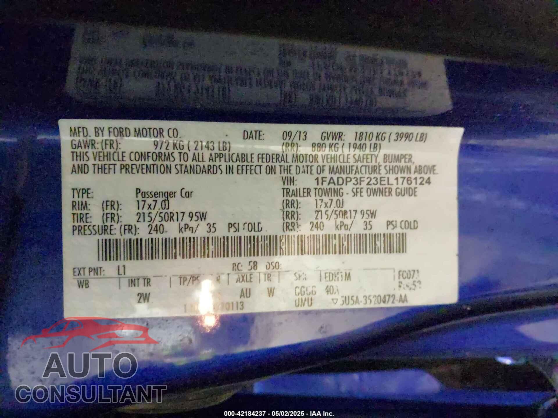 FORD FOCUS 2014 - 1FADP3F23EL176124