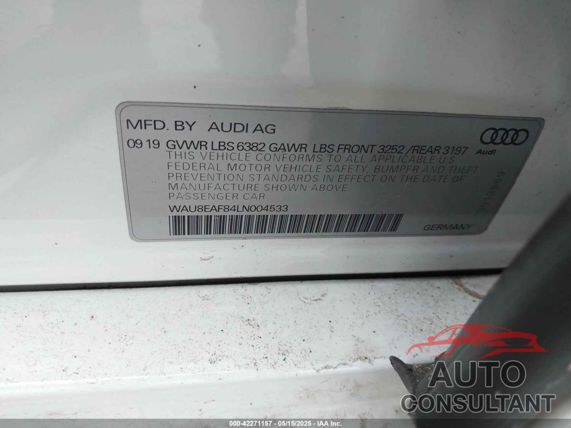 AUDI A8 L 2020 - WAU8EAF84LN004533