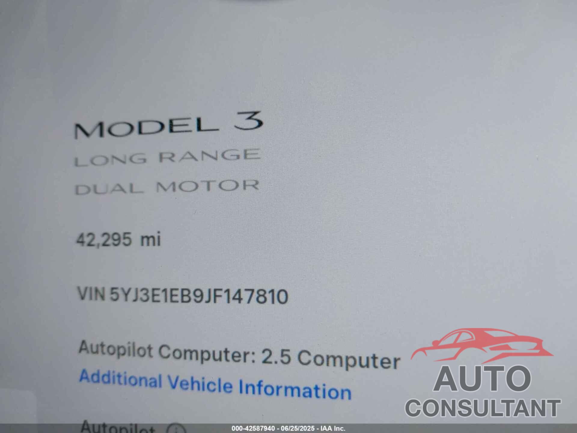 TESLA MODEL 3 2018 - 5YJ3E1EB9JF147810