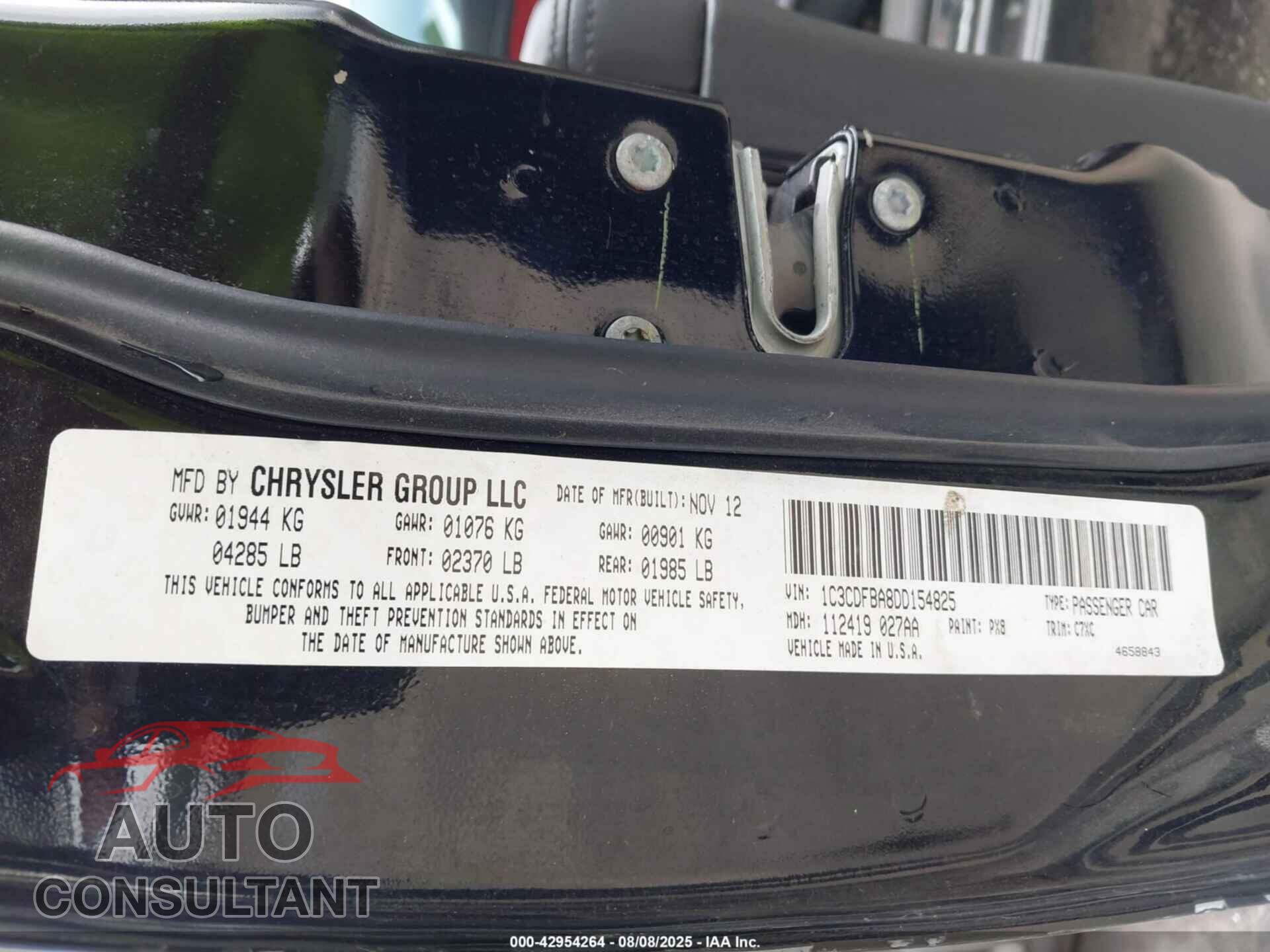 DODGE DART 2013 - 1C3CDFBA8DD154825