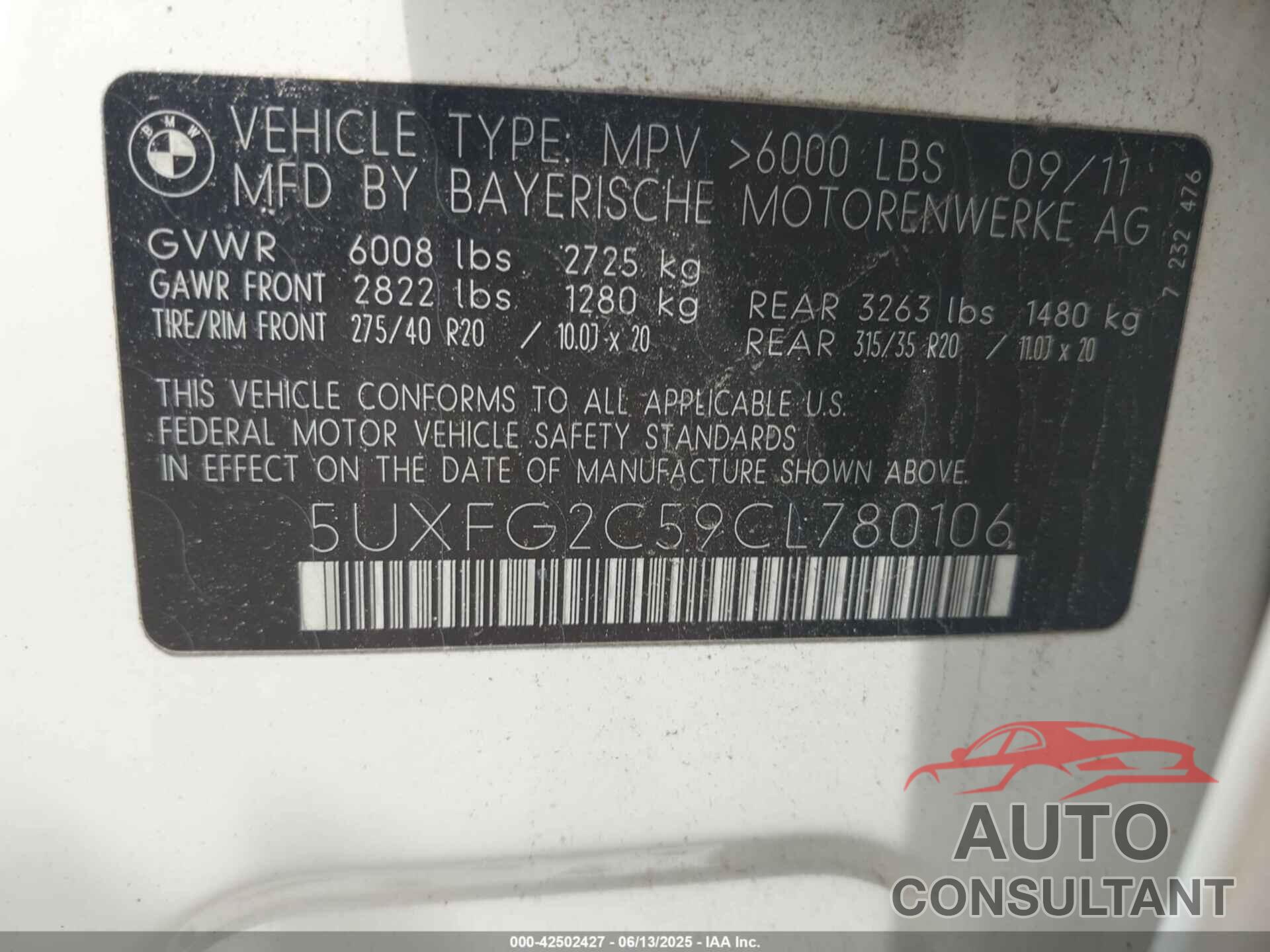 BMW X6 2012 - 5UXFG2C59CL780106