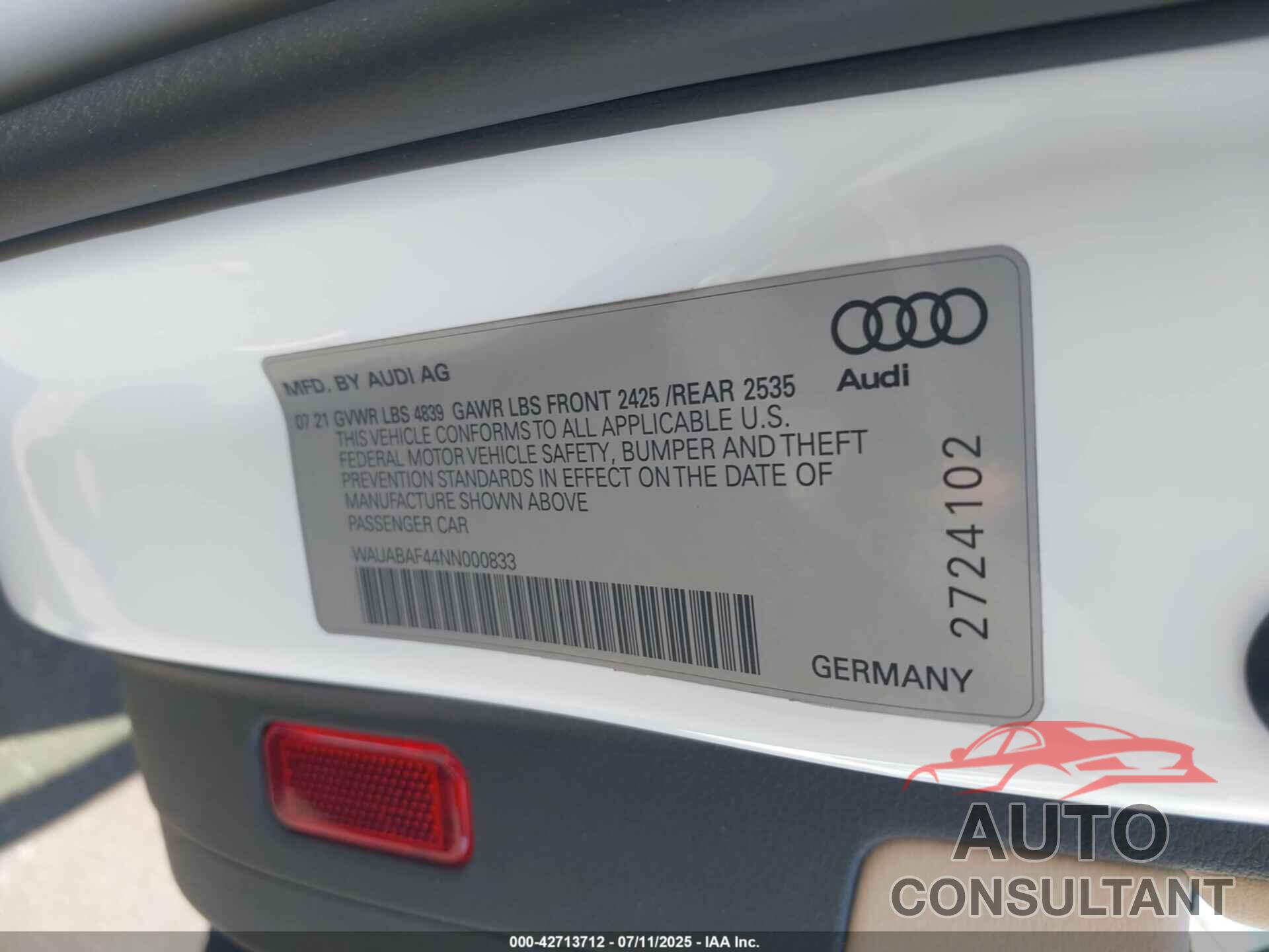 AUDI A4 2022 - WAUABAF44NN000833