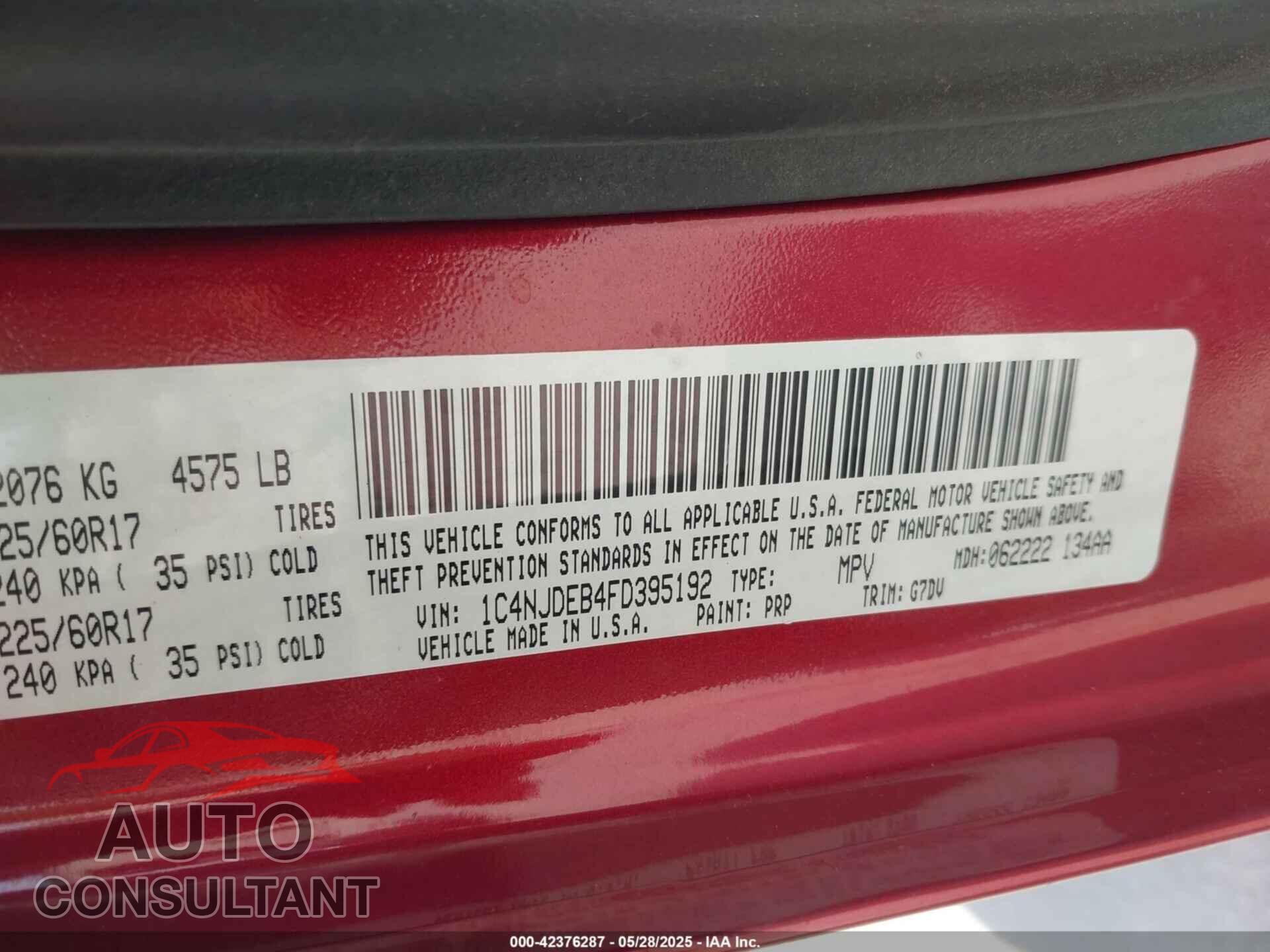 JEEP COMPASS 2015 - 1C4NJDEB4FD395192