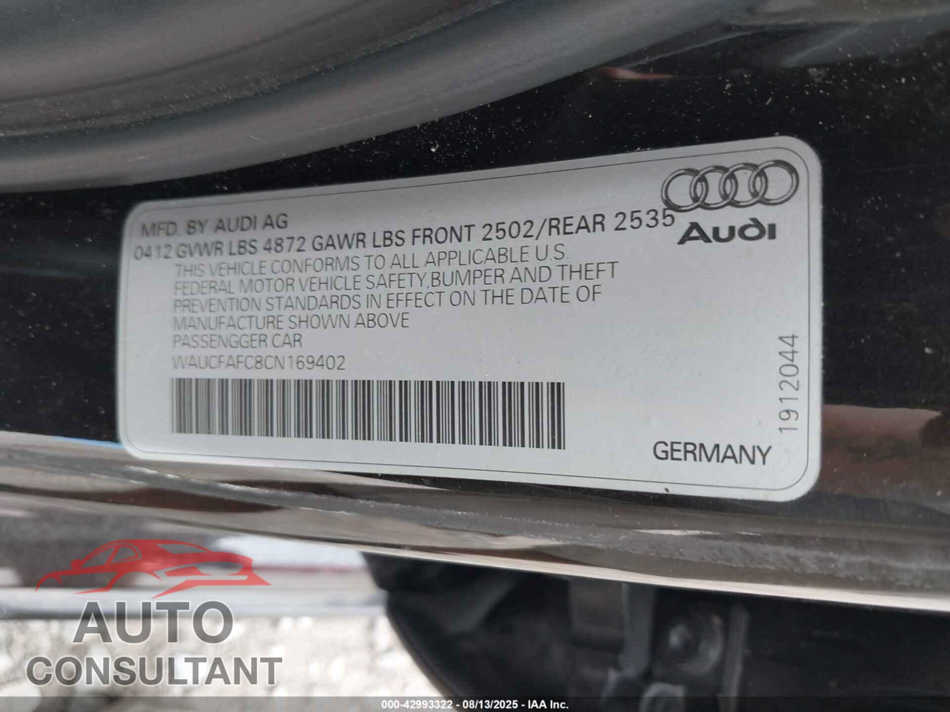 AUDI A6 2012 - WAUCFAFC8CN169402