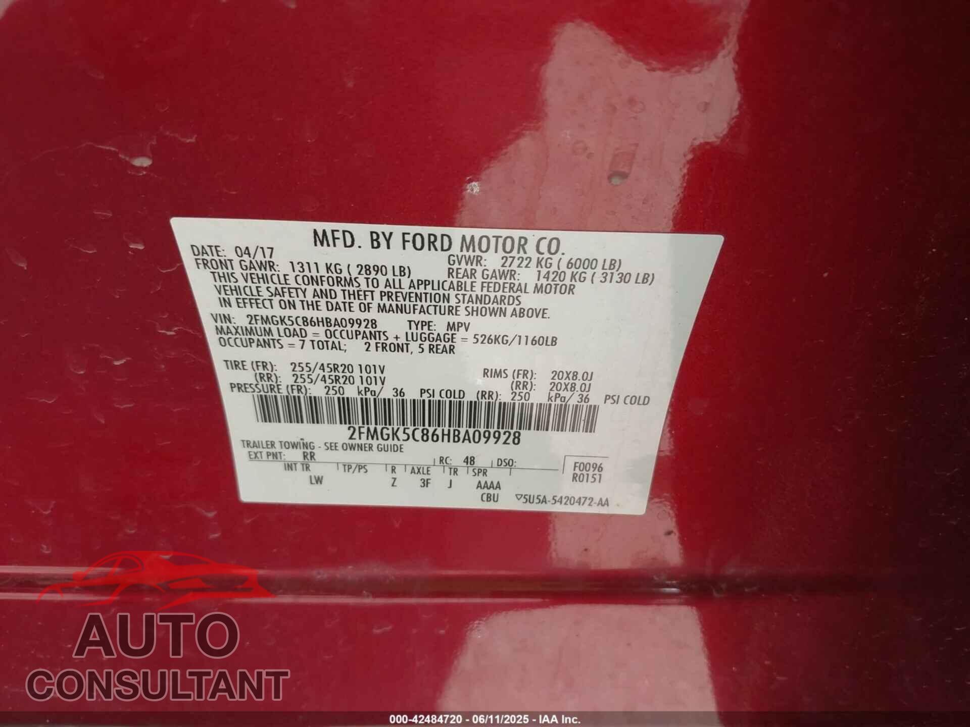 FORD FLEX 2017 - 2FMGK5C86HBA09928