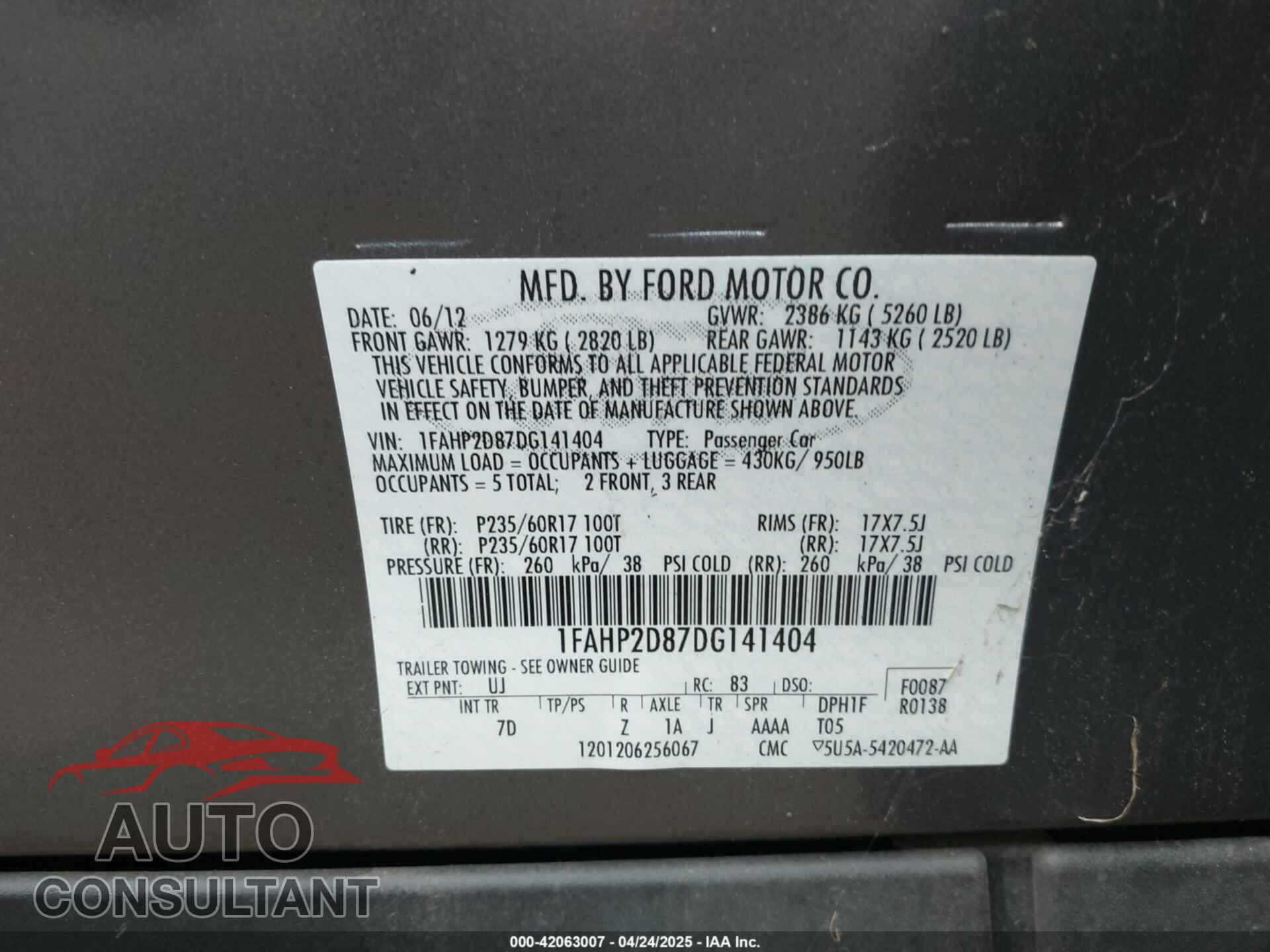 FORD TAURUS 2013 - 1FAHP2D87DG141404