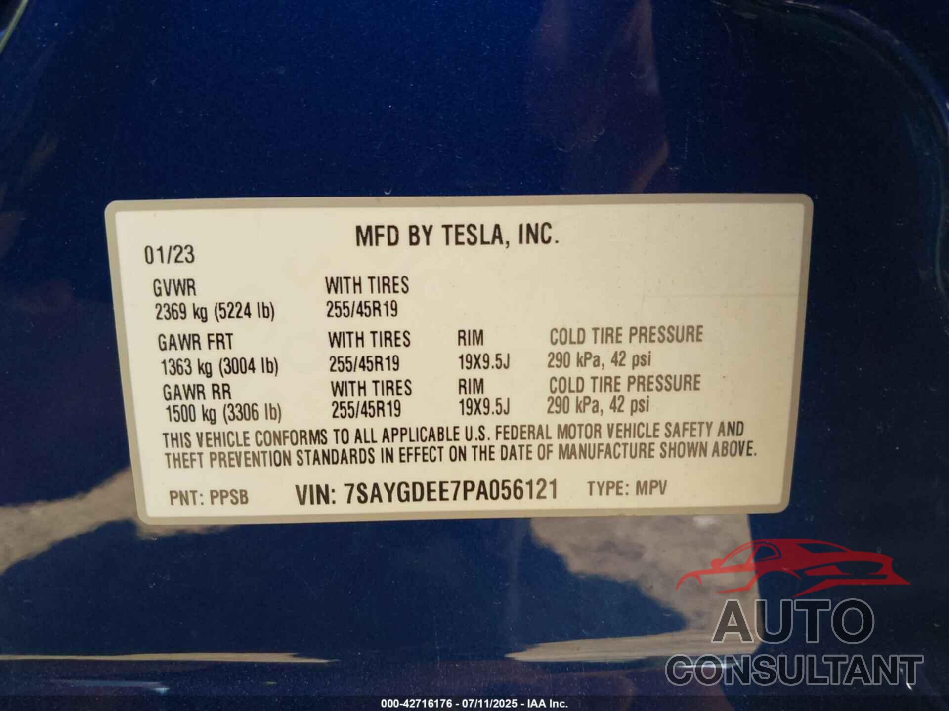 TESLA MODEL Y 2023 - 7SAYGDEE7PA056121