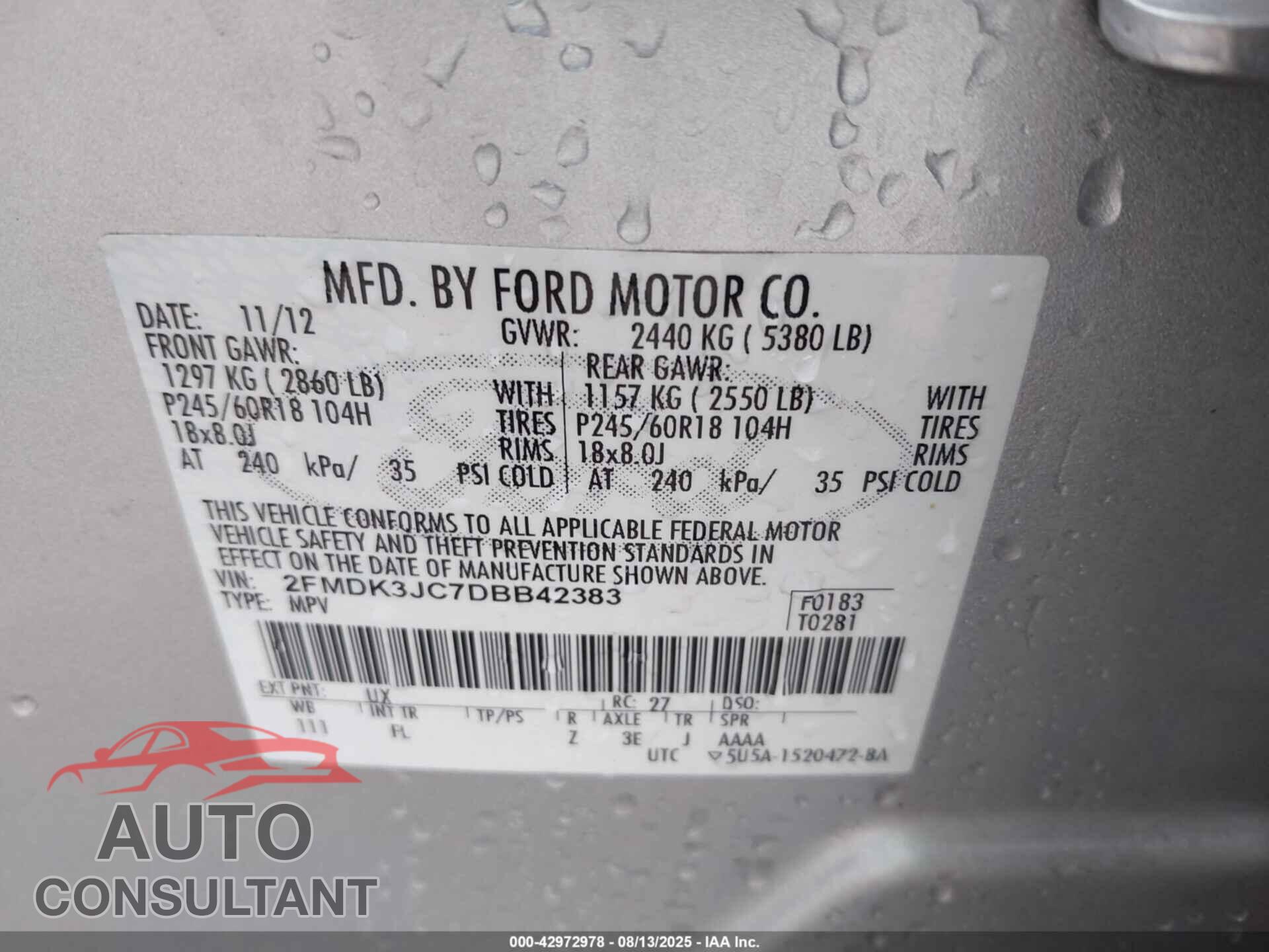 FORD EDGE 2013 - 2FMDK3JC7DBB42383