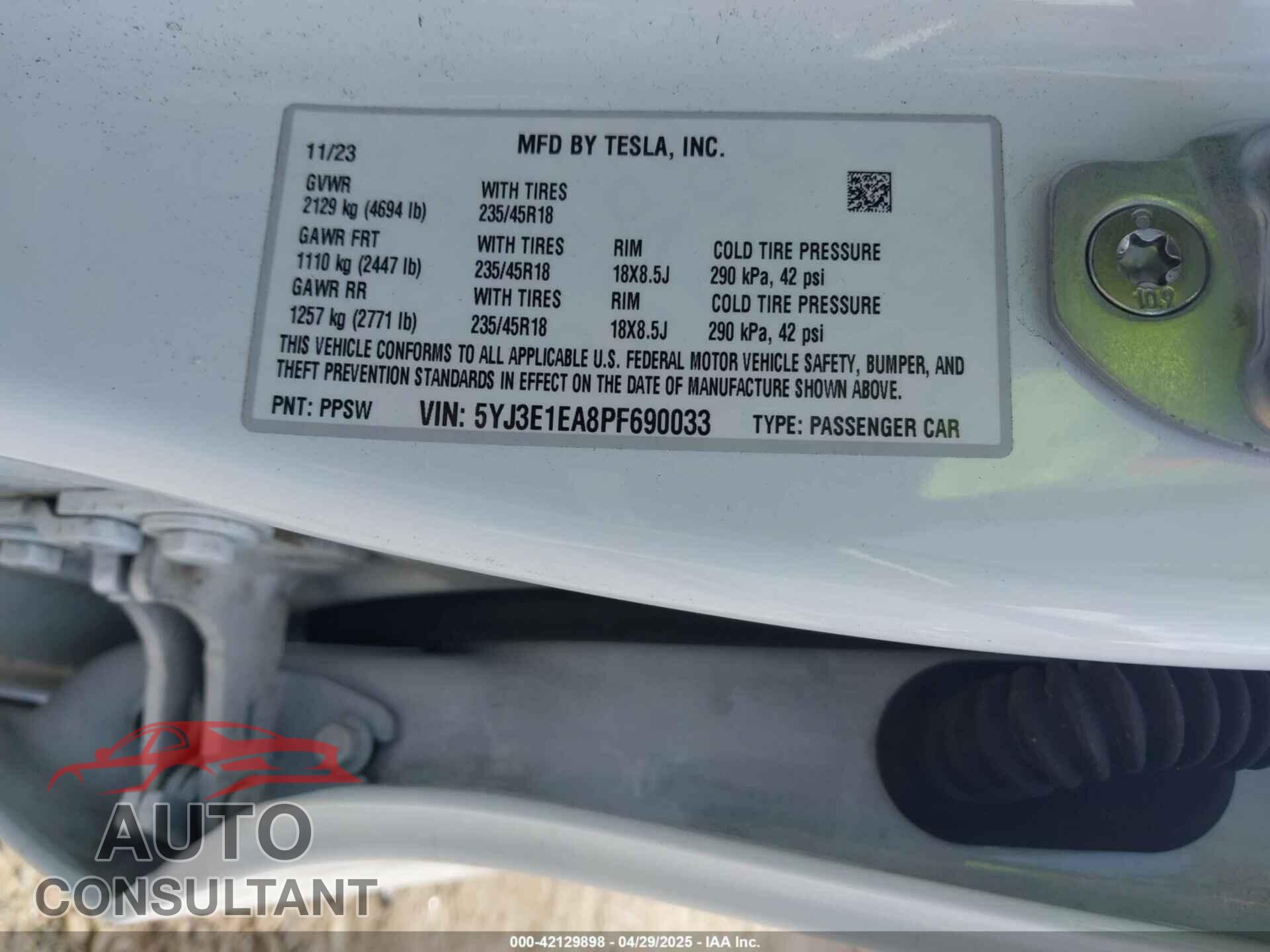 TESLA MODEL 3 2023 - 5YJ3E1EA8PF690033