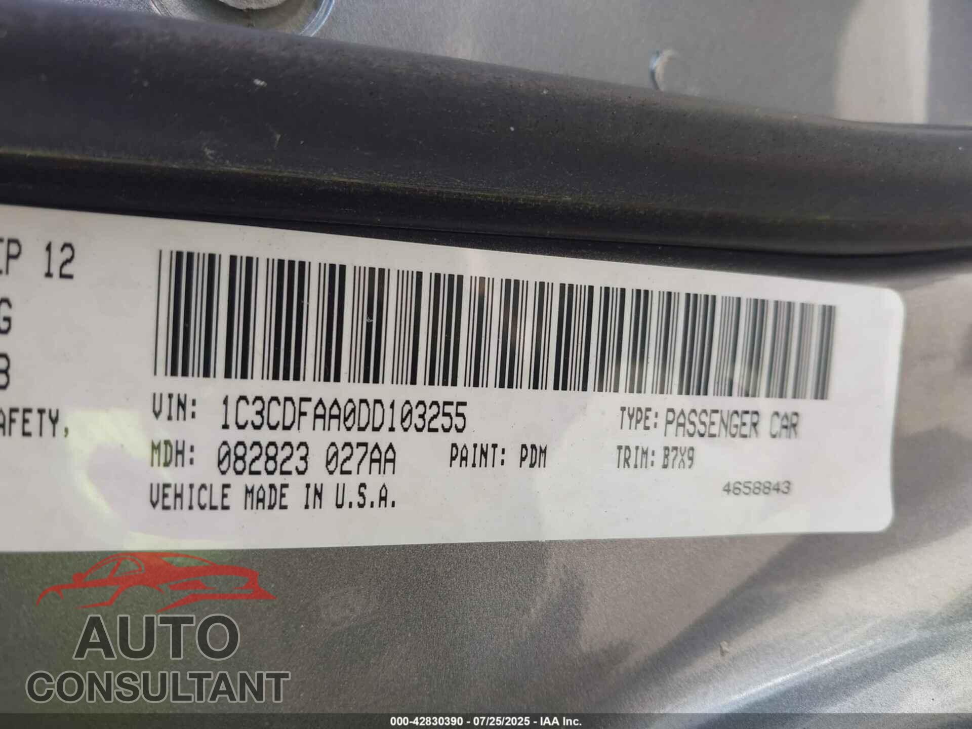 DODGE DART 2013 - 1C3CDFAA0DD103255