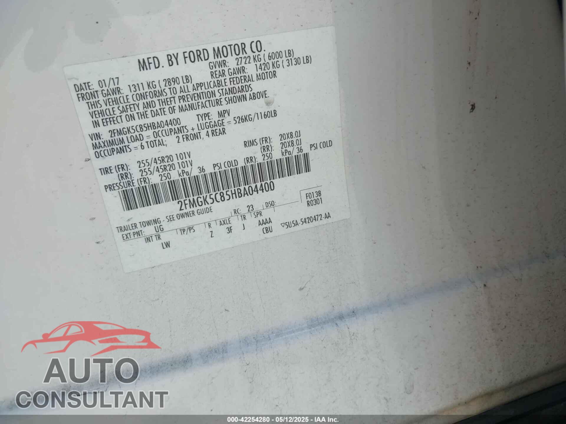 FORD FLEX 2017 - 2FMGK5C85HBA04400