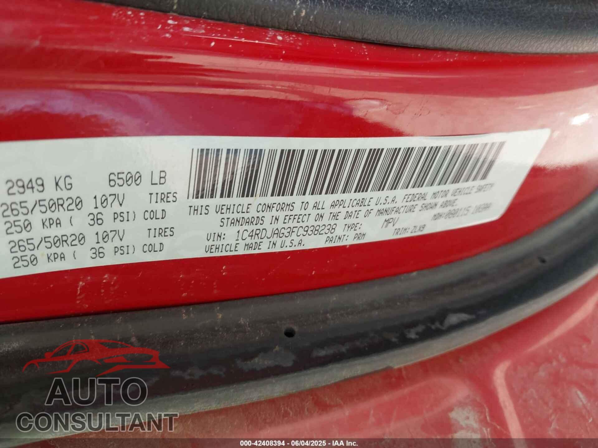 DODGE DURANGO 2015 - 1C4RDJAG3FC938238