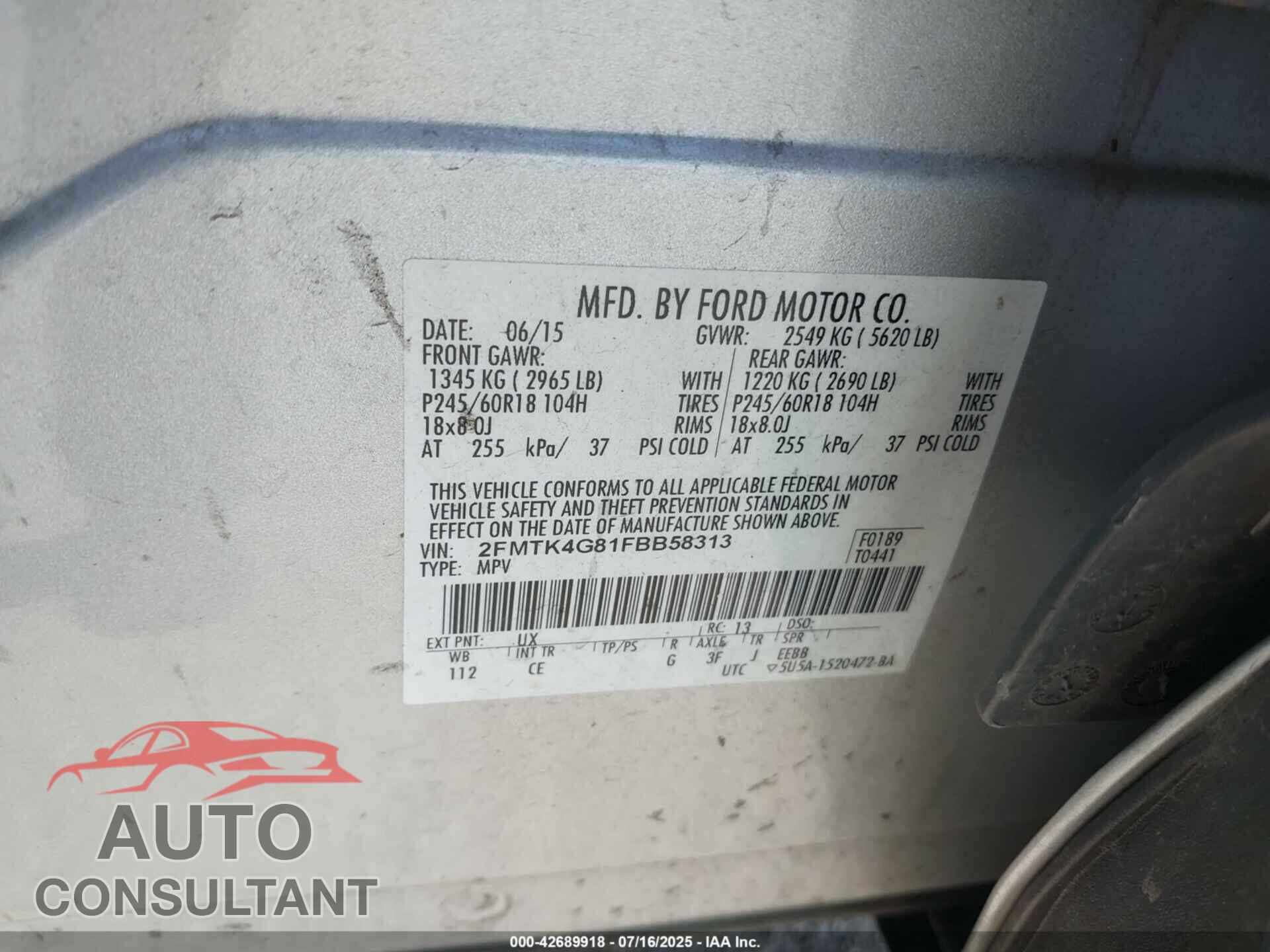 FORD EDGE 2015 - 2FMTK4G81FBB58313