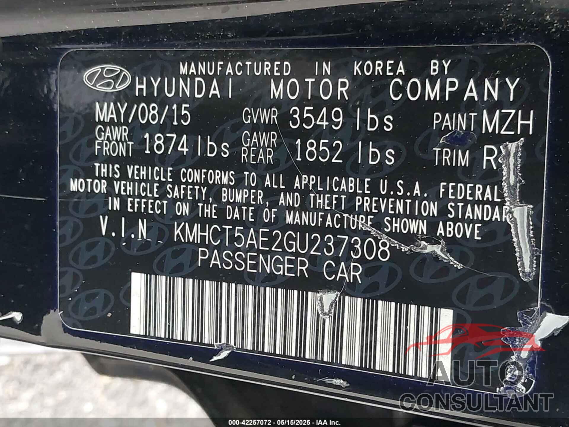 HYUNDAI ACCENT 2016 - KMHCT5AE2GU237308