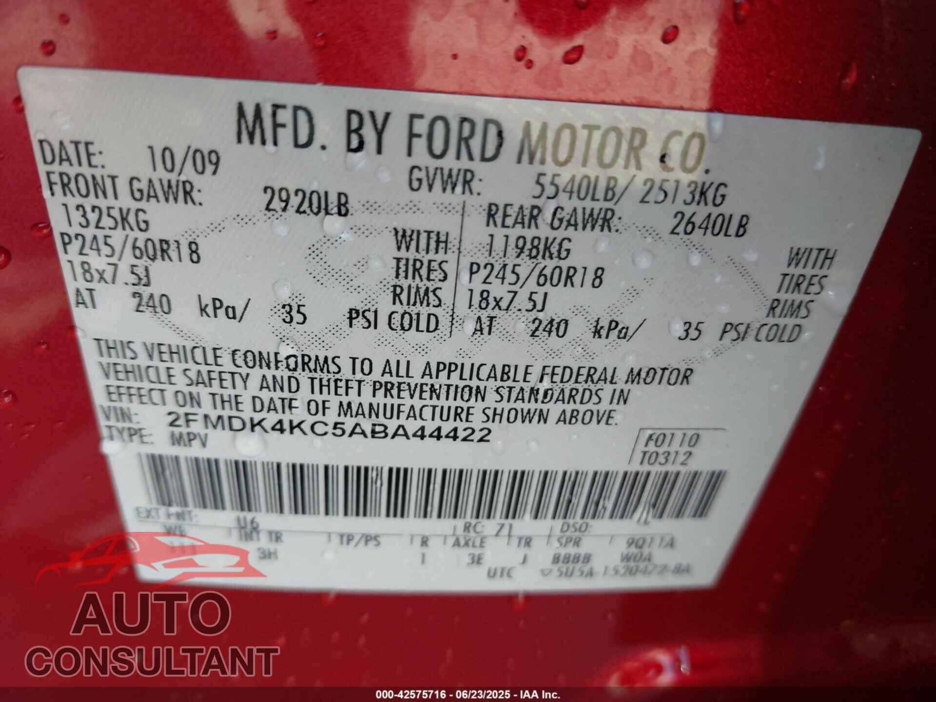 FORD EDGE 2010 - 2FMDK4KC5ABA44422
