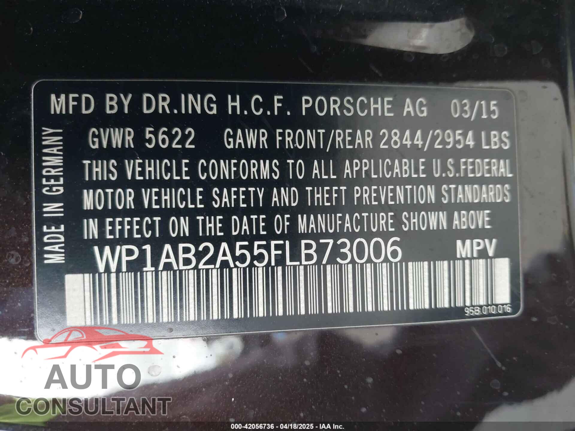 PORSCHE MACAN 2015 - WP1AB2A55FLB73006