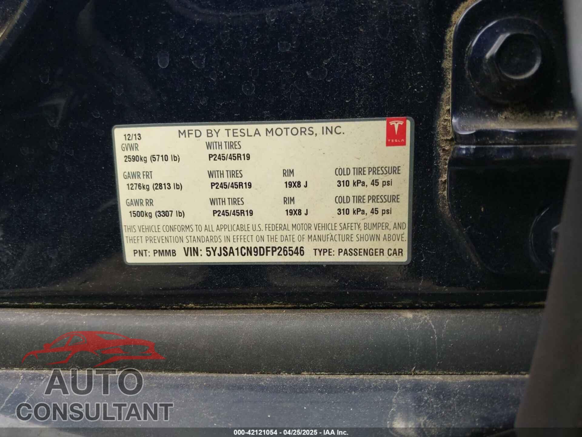 TESLA MODEL S 2013 - 5YJSA1CN9DFP26546