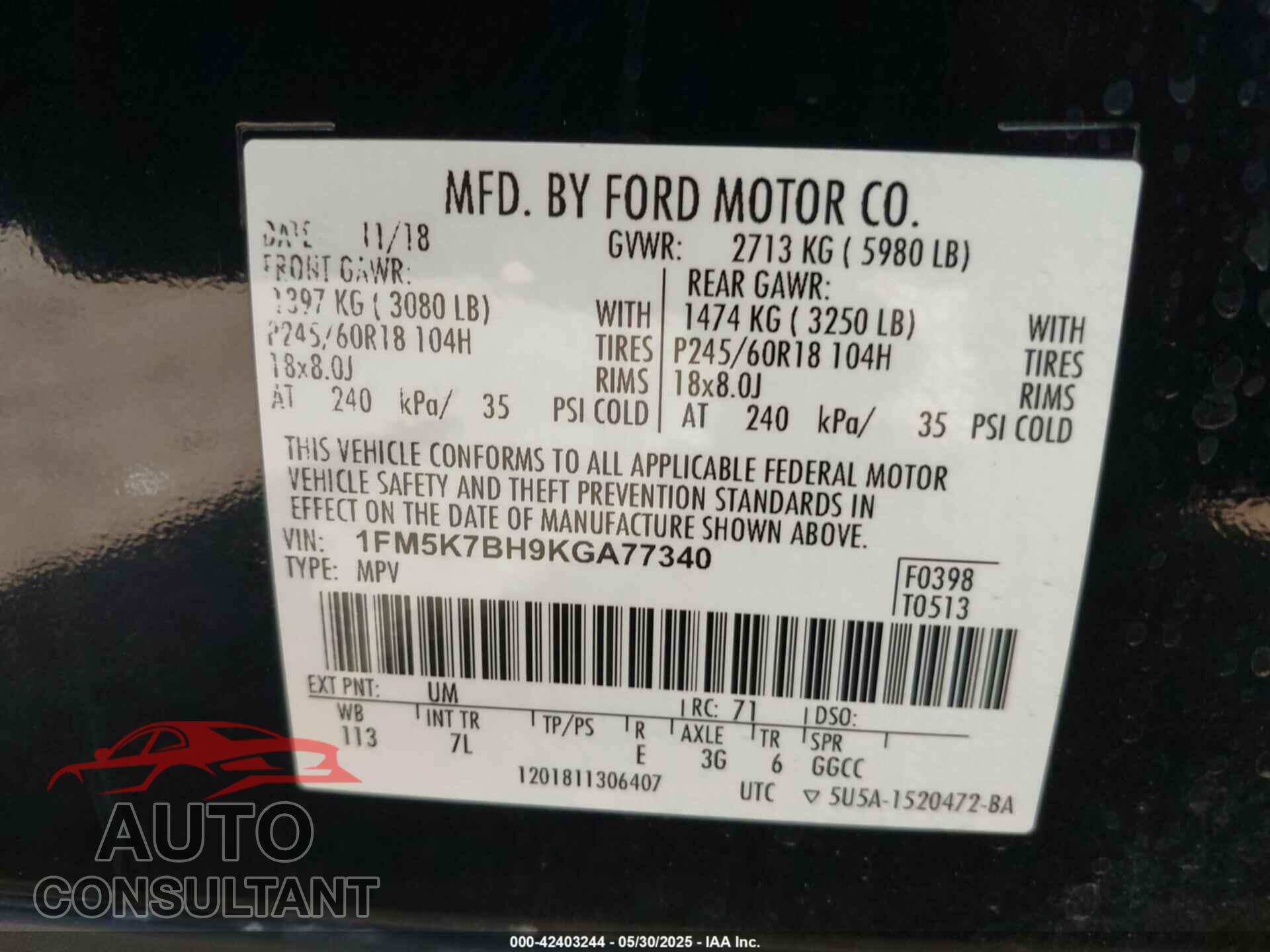 FORD EXPLORER 2019 - 1FM5K7BH9KGA77340