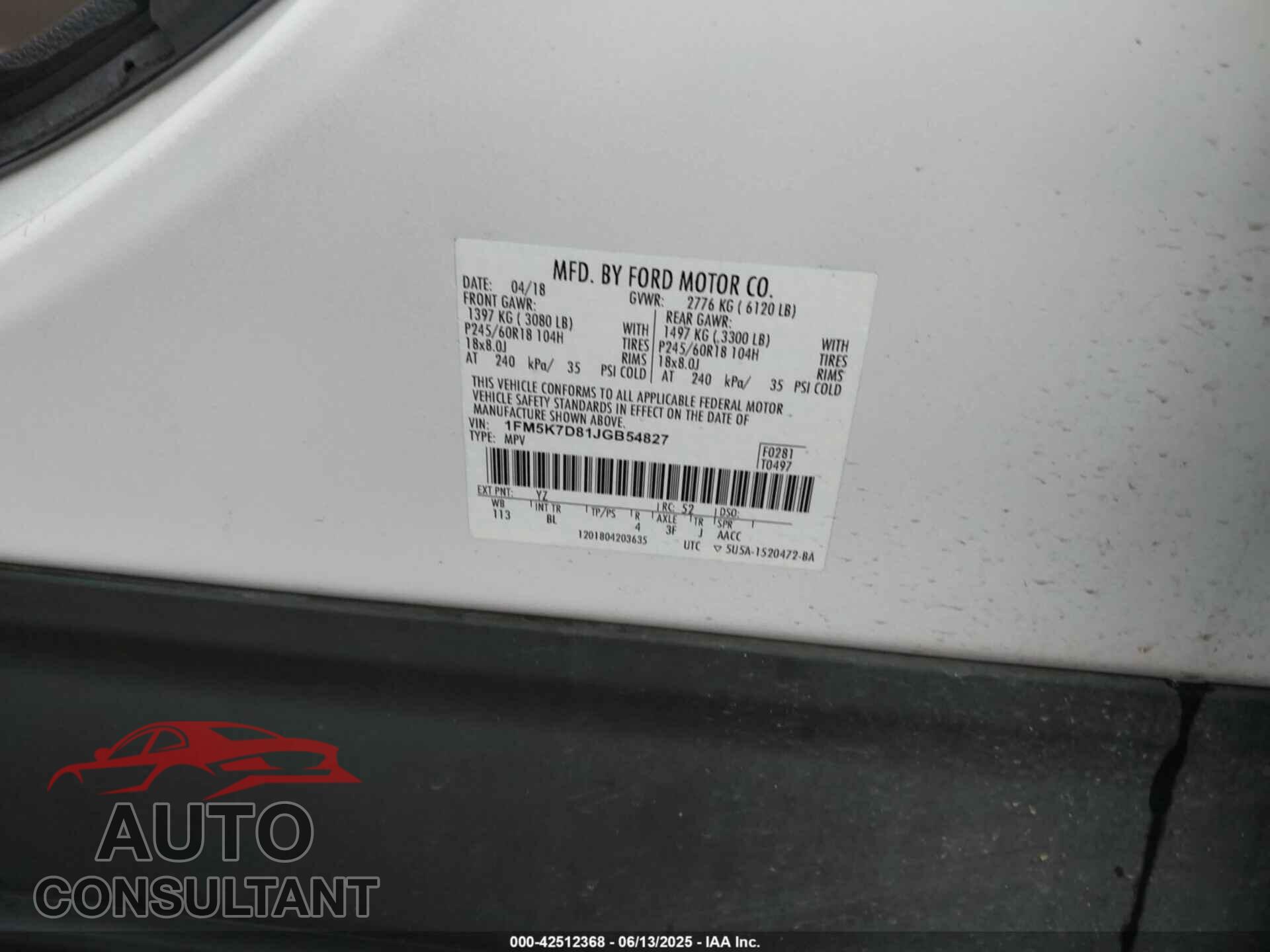 FORD EXPLORER 2018 - 1FM5K7D81JGB54827