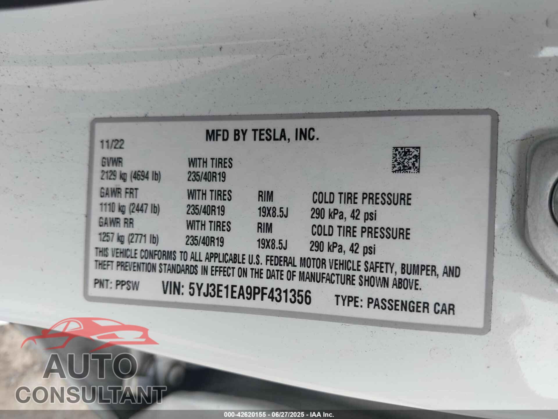 TESLA MODEL 3 2023 - 5YJ3E1EA9PF431356