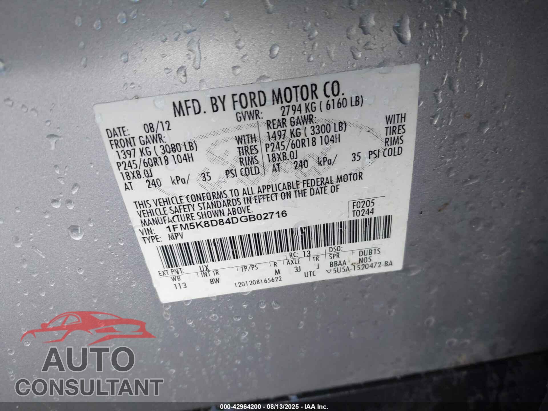 FORD EXPLORER 2013 - 1FM5K8D84DGB02716