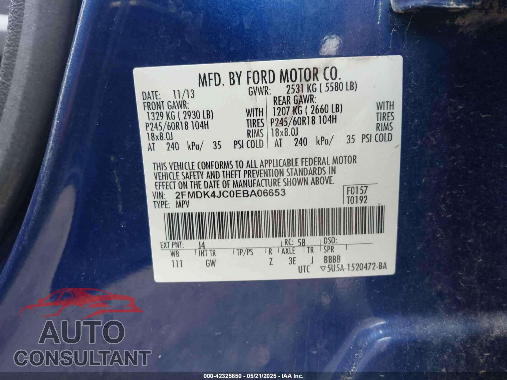 FORD EDGE 2014 - 2FMDK4JC0EBA06653