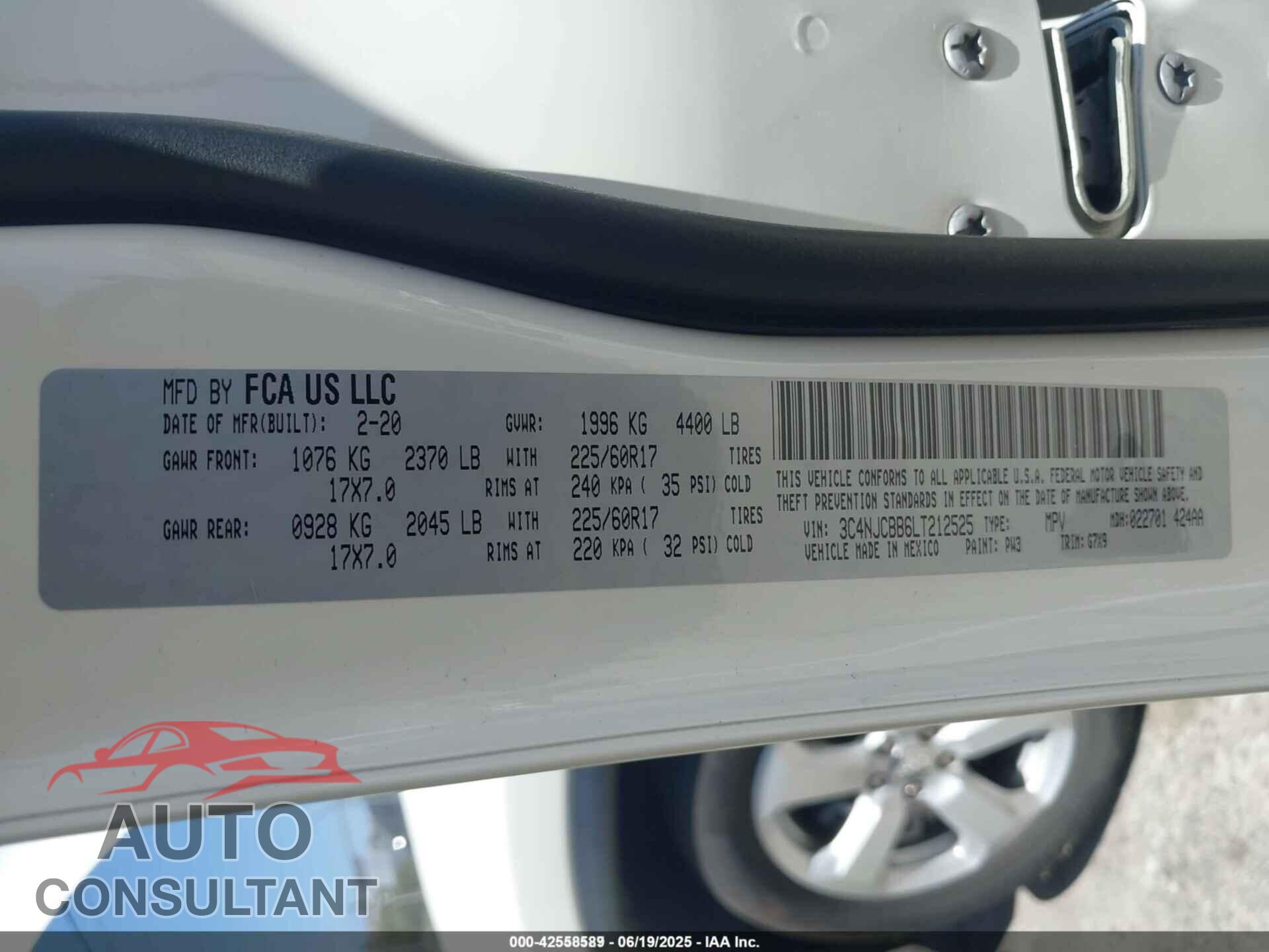 JEEP COMPASS 2020 - 3C4NJCBB6LT212525