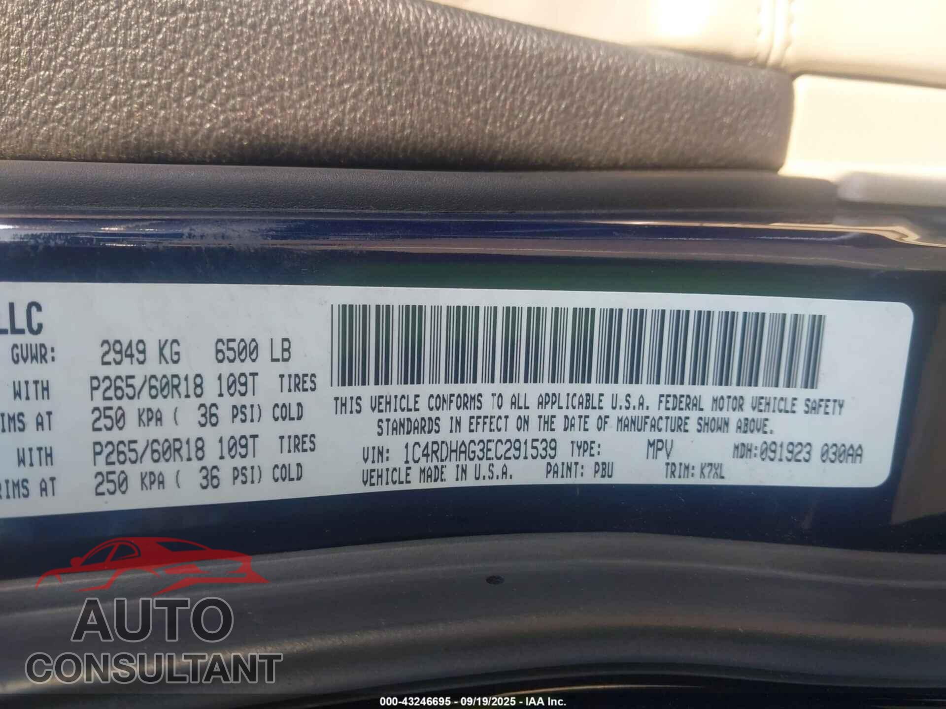 DODGE DURANGO 2014 - 1C4RDHAG3EC291539