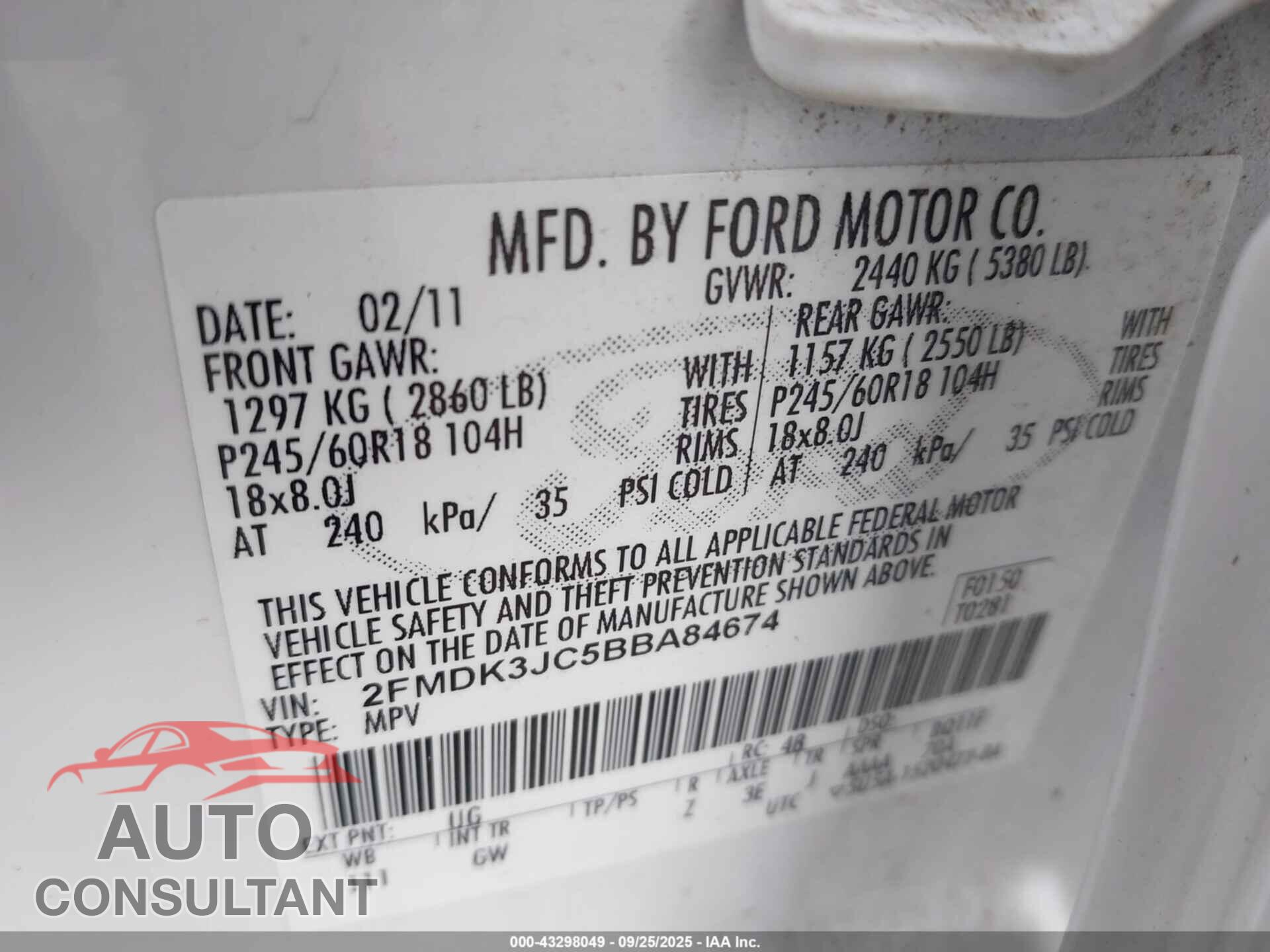 FORD EDGE 2011 - 2FMDK3JC5BBA84674