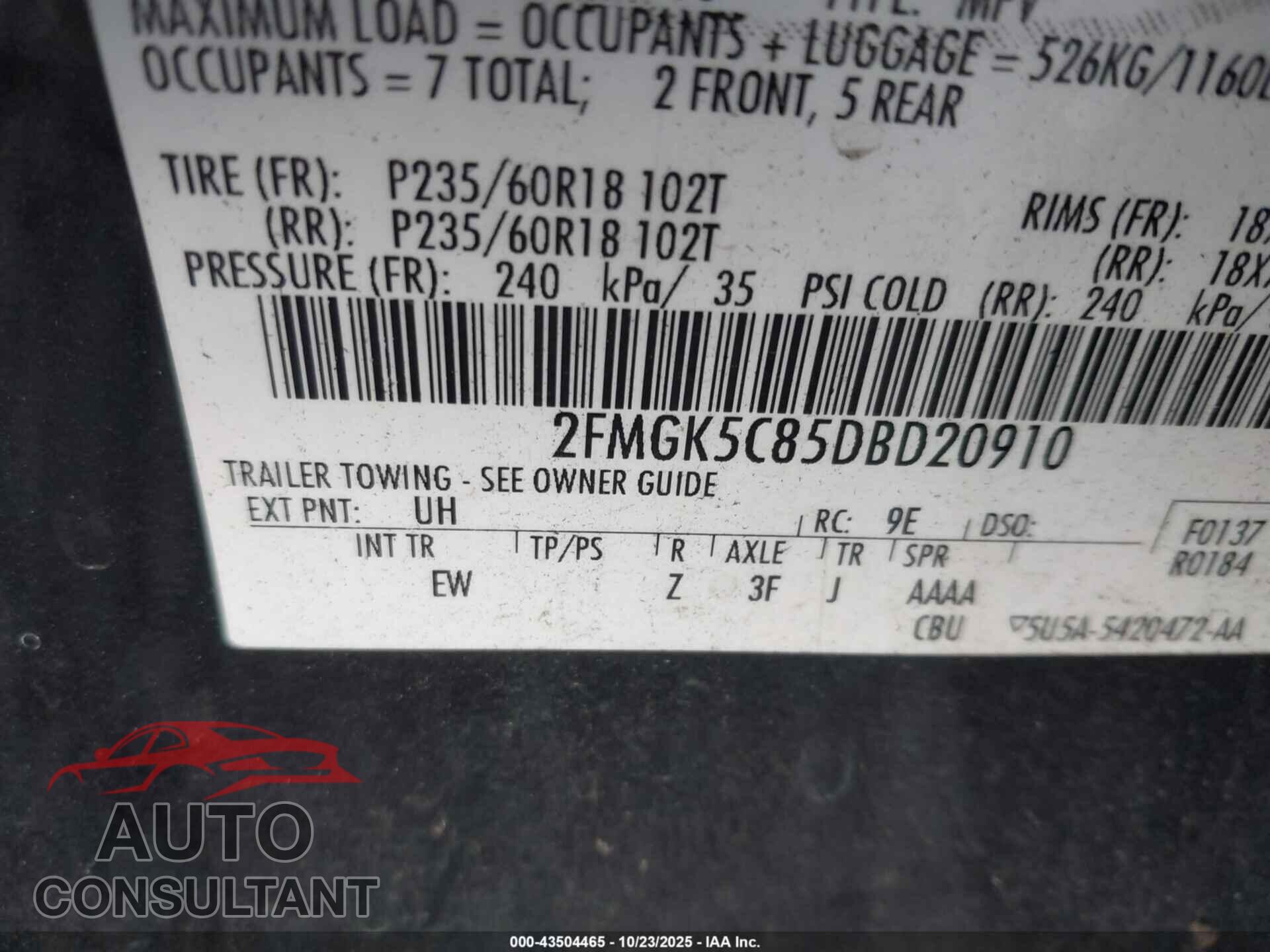 FORD FLEX 2013 - 2FMGK5C85DBD20910