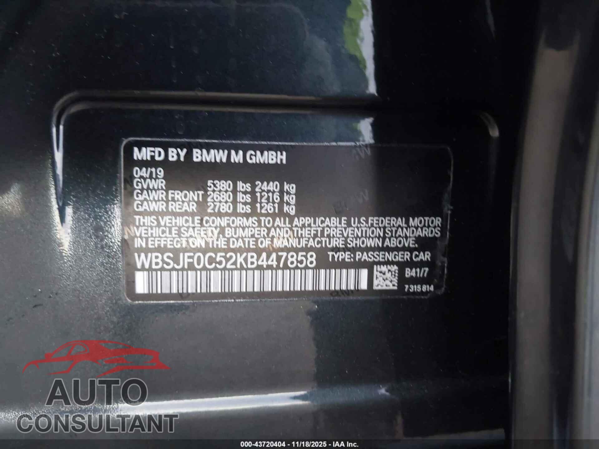 BMW M5 2019 - WBSJF0C52KB447858