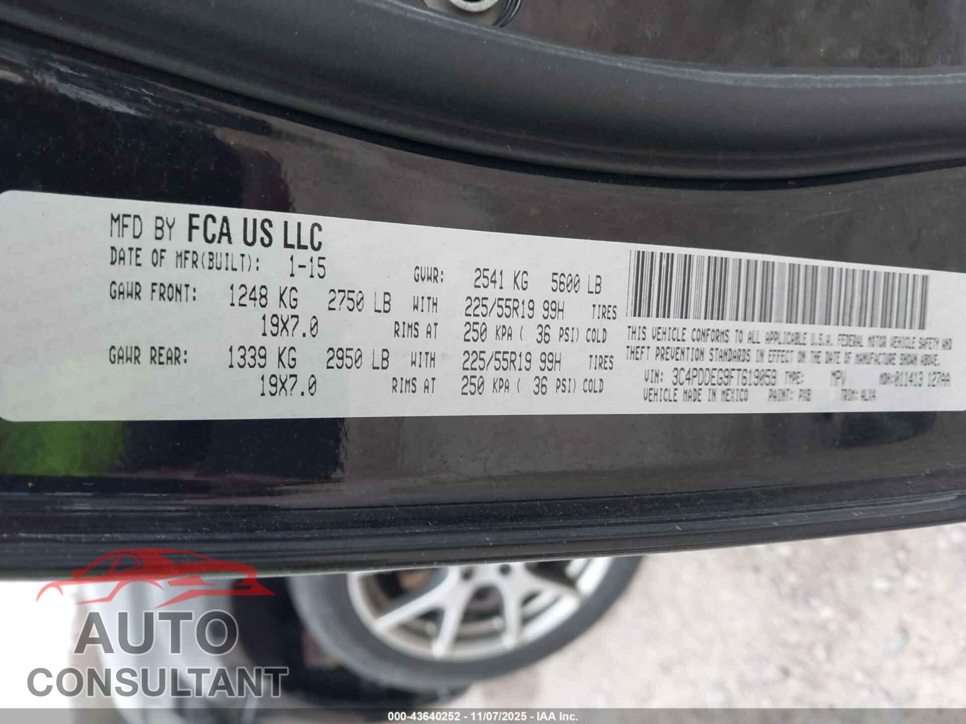 DODGE JOURNEY 2015 - 3C4PDDEG9FT619059
