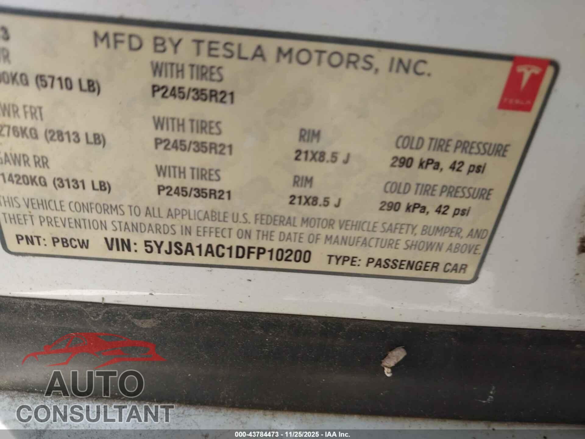 TESLA MODEL S 2013 - 5YJSA1AC1DFP10200