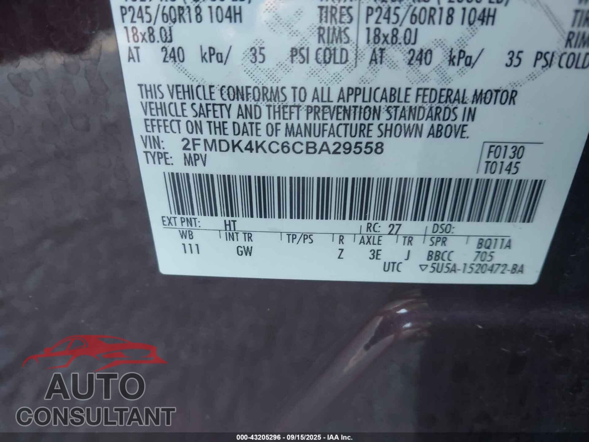 FORD EDGE 2012 - 2FMDK4KC6CBA29558