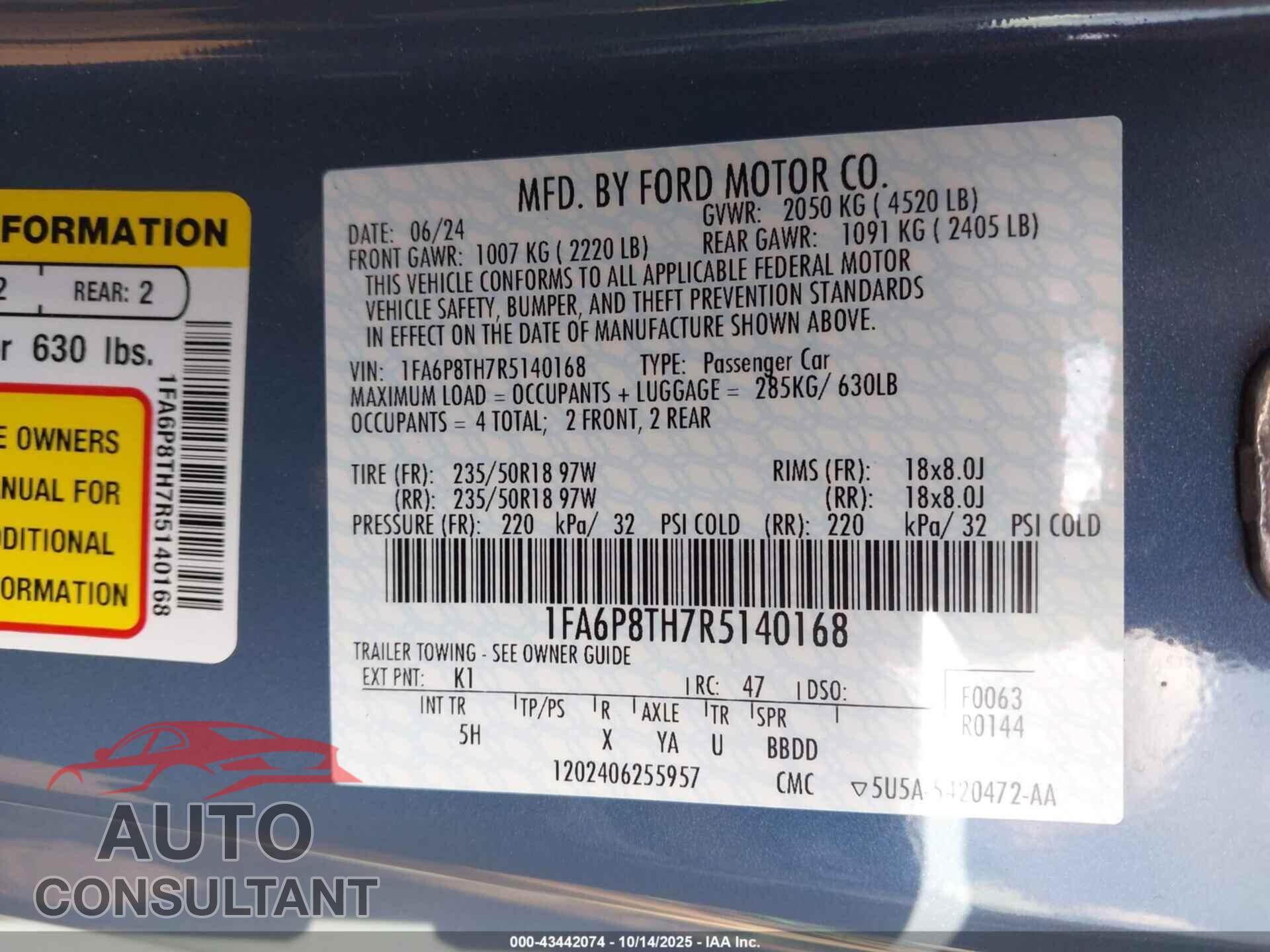 FORD MUSTANG 2024 - 1FA6P8TH7R5140168