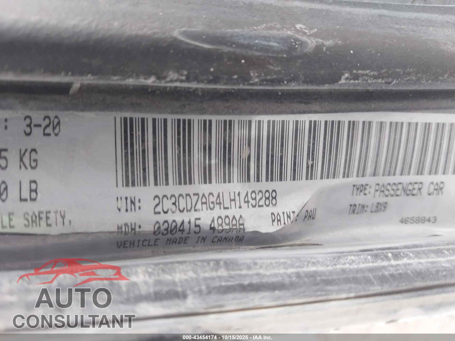 DODGE CHALLENGER 2020 - 2C3CDZAG4LH149288