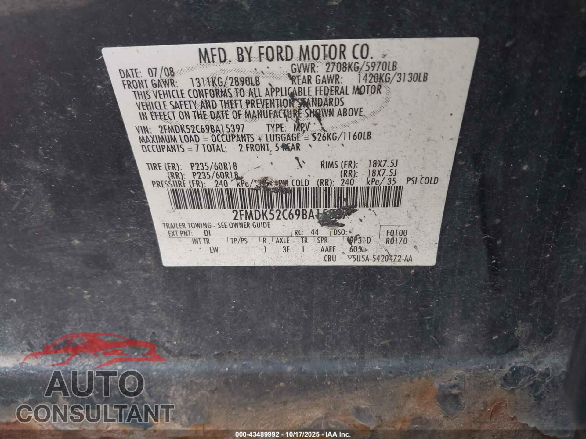 FORD FLEX 2009 - 2FMDK52C69BA15397