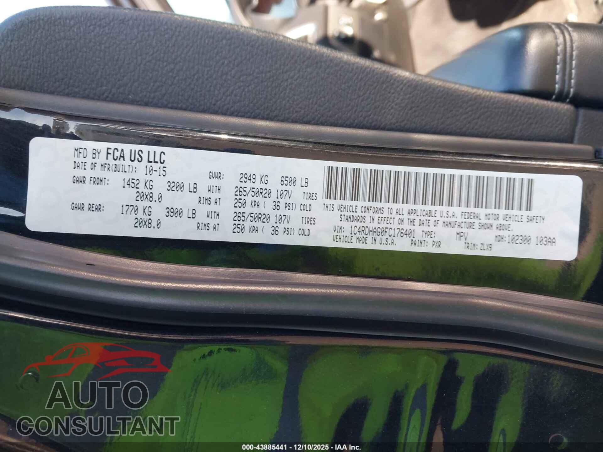 DODGE DURANGO 2015 - 1C4RDHAG0FC176401