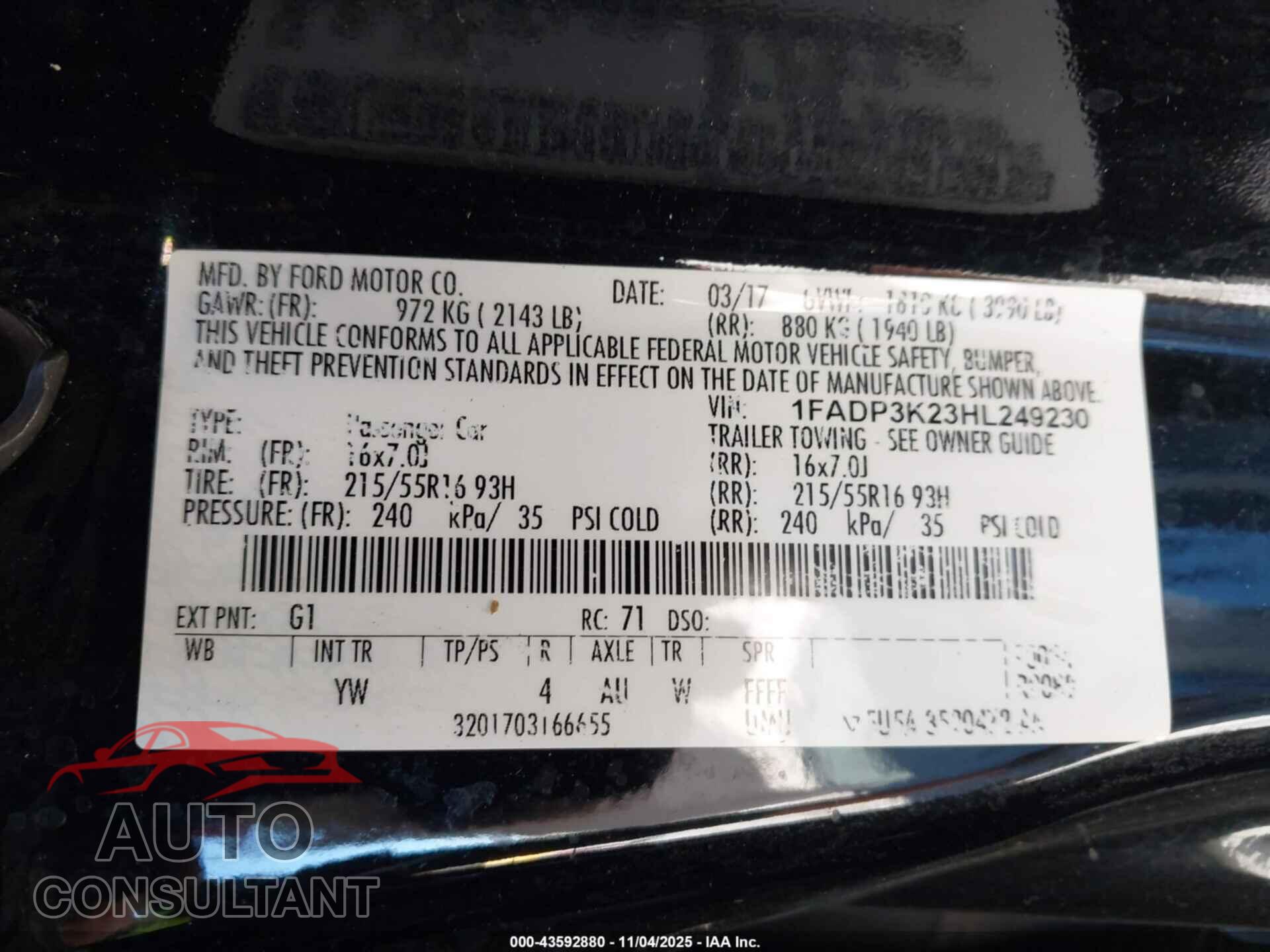FORD FOCUS 2017 - 1FADP3K23HL249230