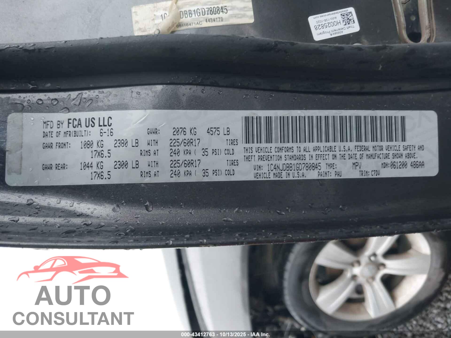 JEEP COMPASS 2016 - 1C4NJDBB1GD780845
