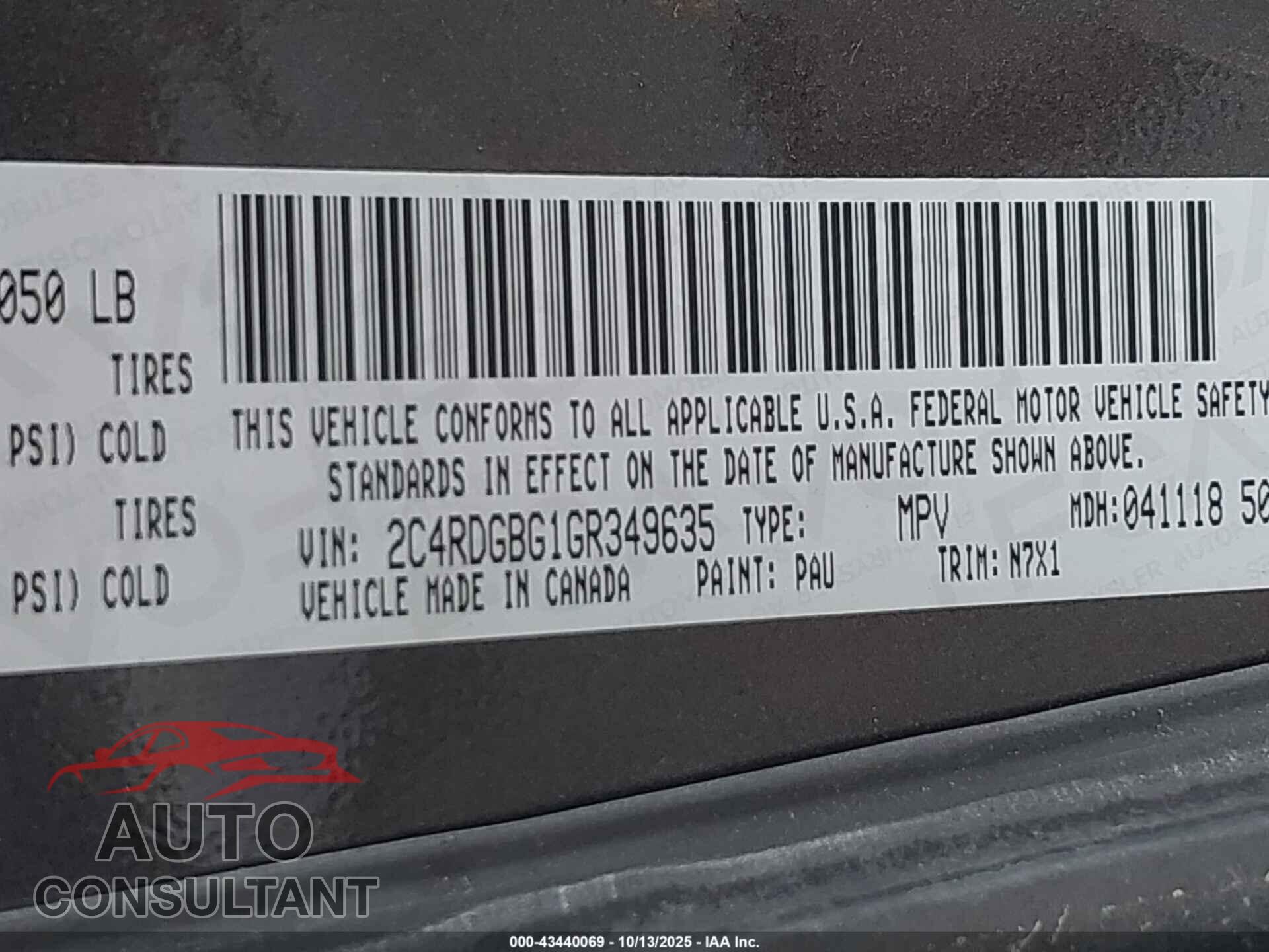 DODGE GRAND CARAVAN 2016 - 2C4RDGBG1GR349635