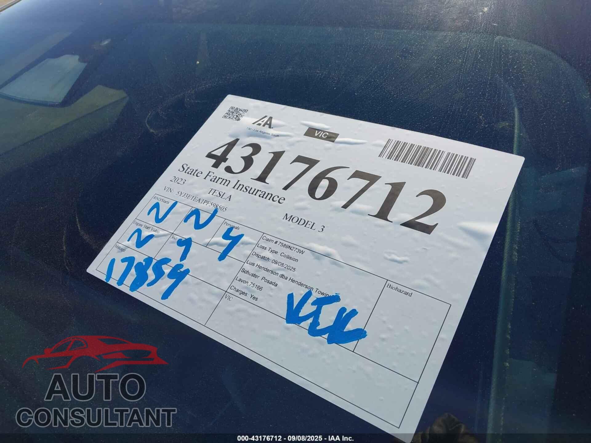 TESLA MODEL 3 2023 - 5YJ3E1EA1PF598505